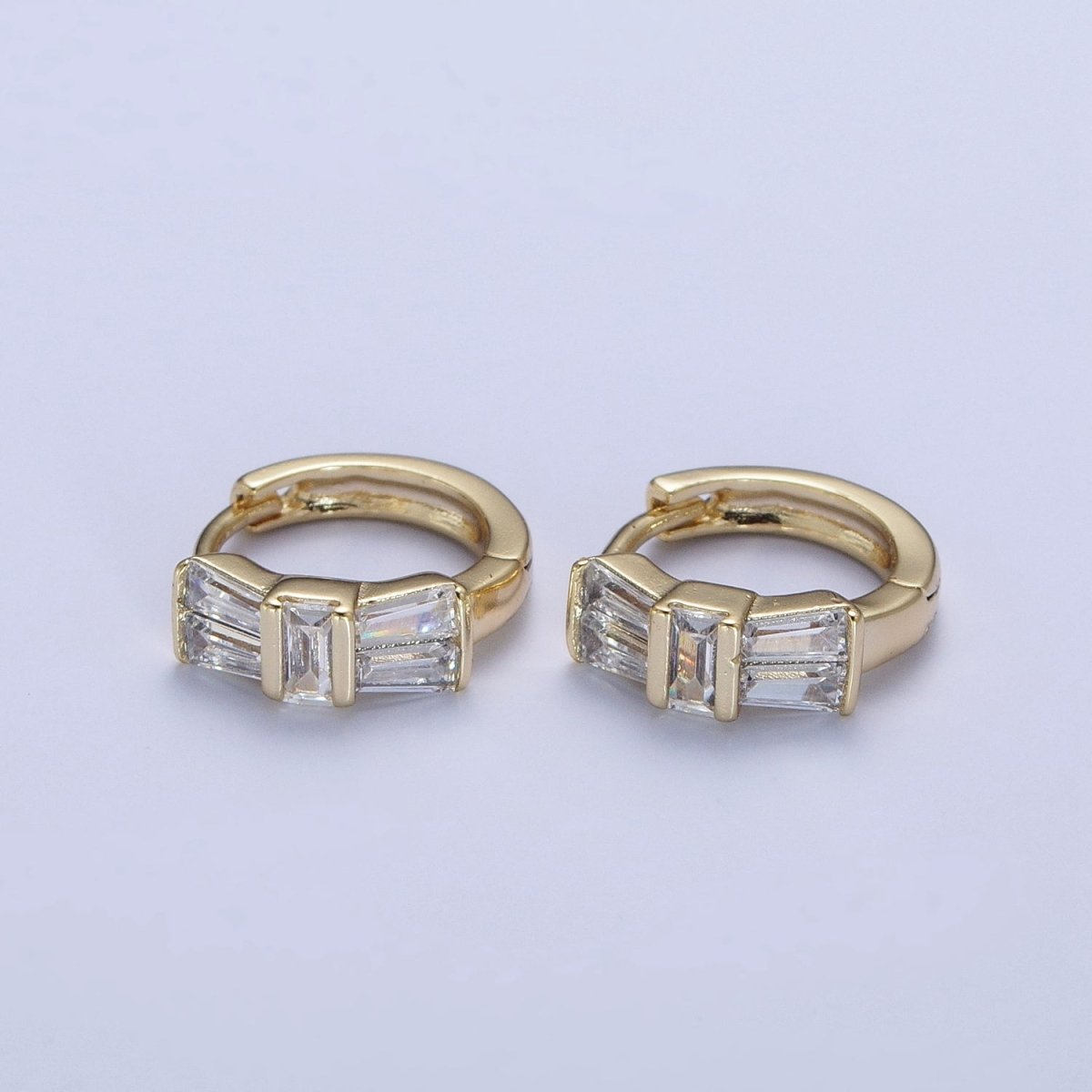 Dainty Gold Huggie Earring Clear Baguette Earring for Everday Use Hypoallergenic Jewelry AE-1022