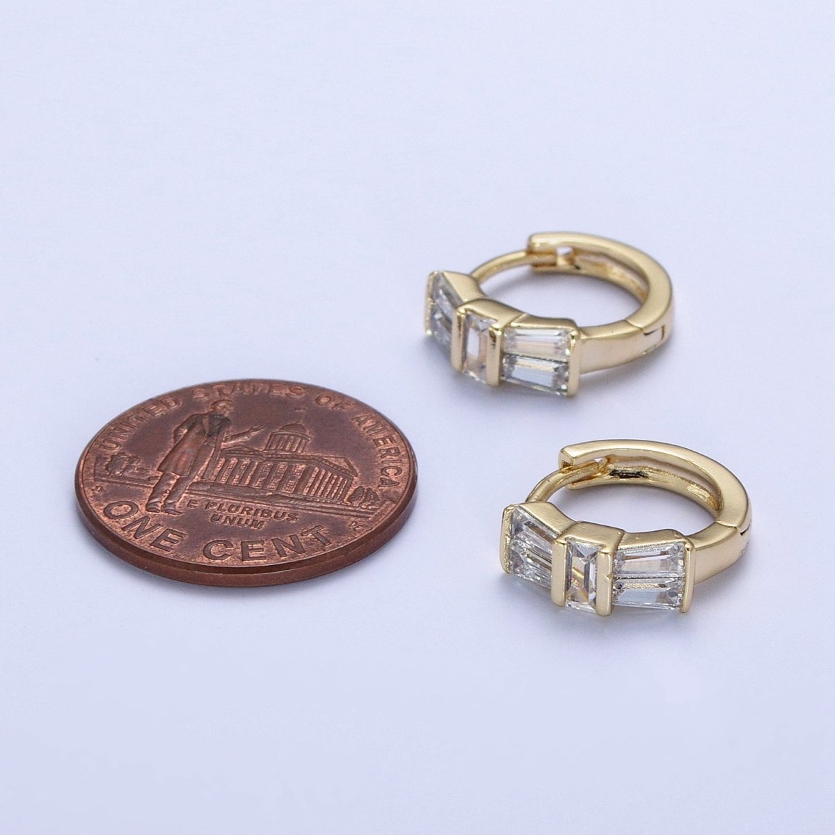 Dainty Gold Huggie Earring Clear Baguette Earring for Everday Use Hypoallergenic Jewelry AE-1022