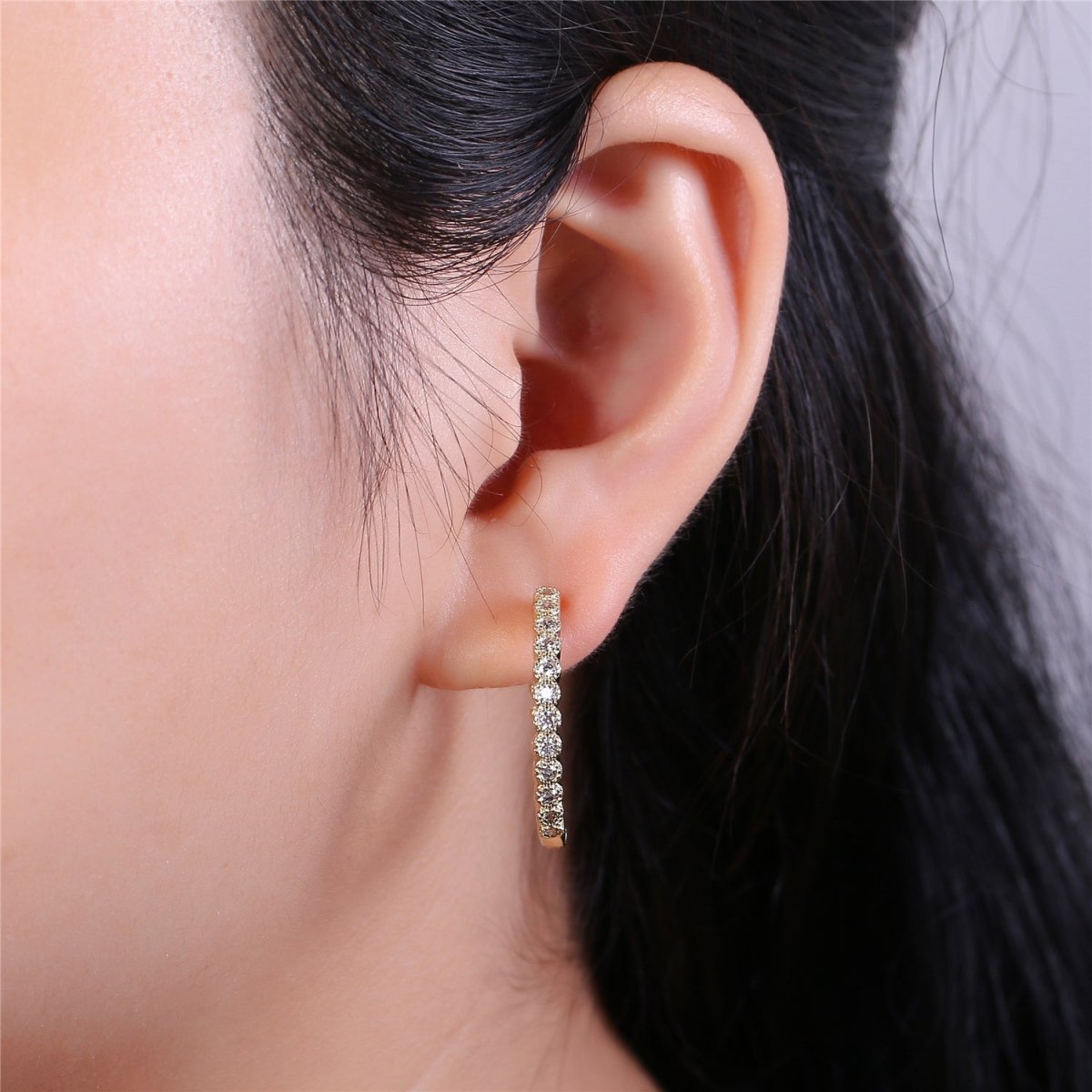 Dainty Gold Huggie Earring- Clear Cubic Earring - Gold Earring - Gold Filled Earring - Minimalist Jewelry Supply Component P-045