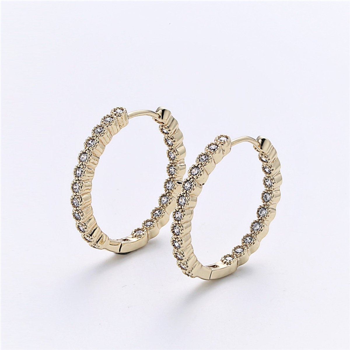Dainty Gold Huggie Earring- Clear Cubic Earring - Gold Earring - Gold Filled Earring - Minimalist Jewelry Supply Component P-045