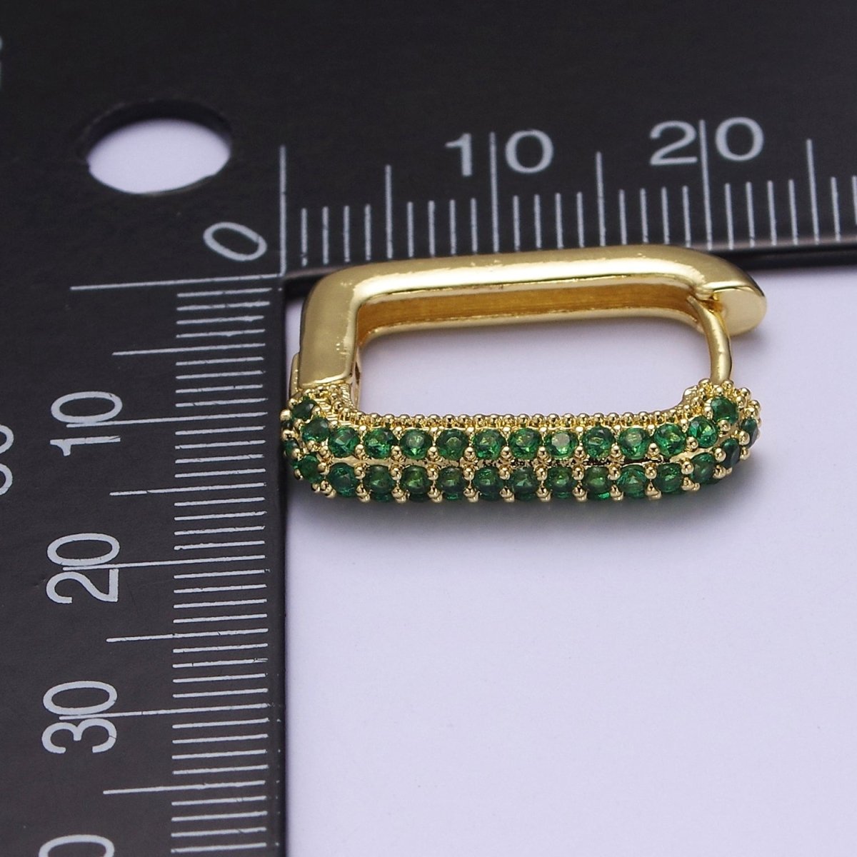 Dainty Gold Huggie Earrings, Rectangle CZ Hoop EarringsV-361