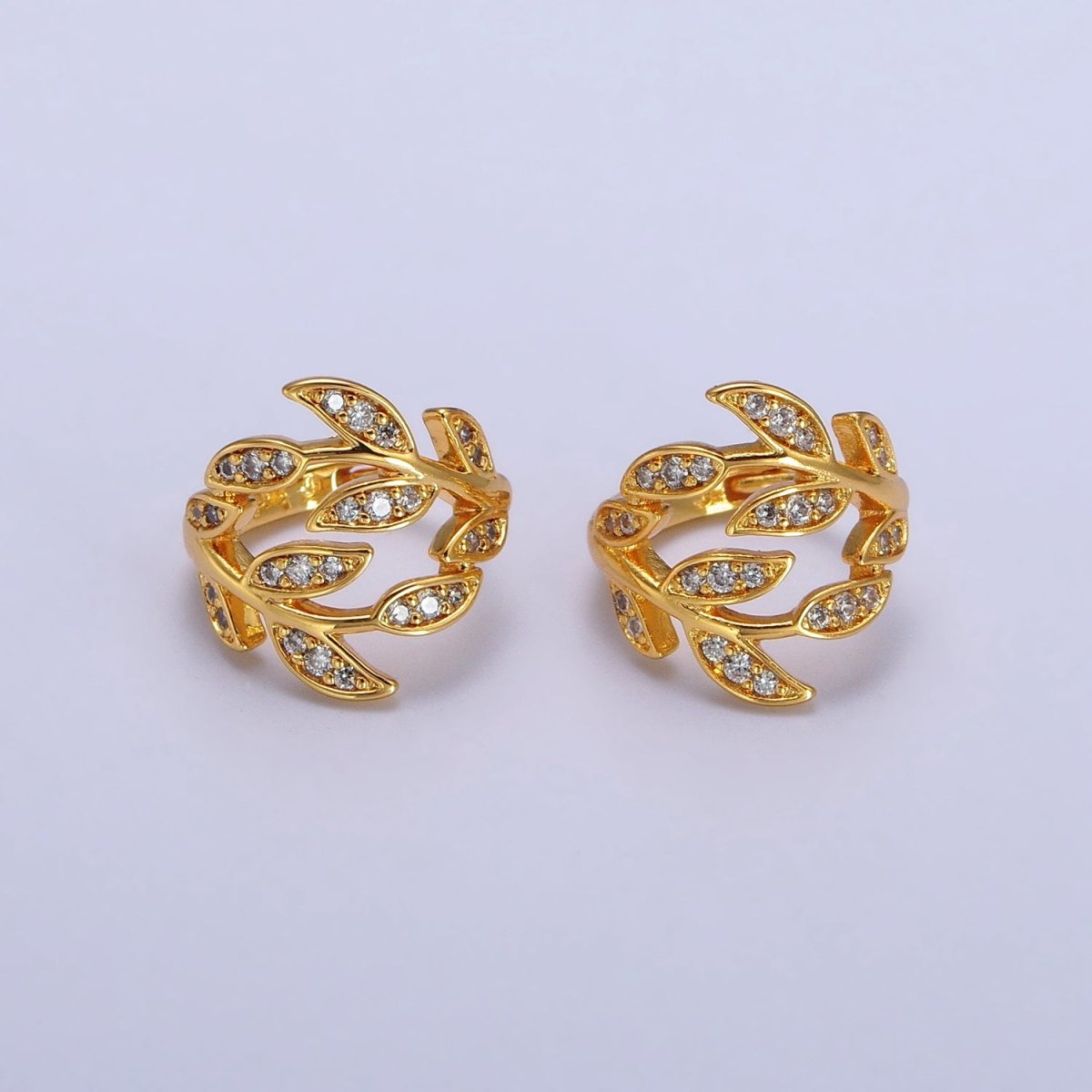 Dainty Gold Laurel Leaves Hoop Earrings CZ Olive Leaf Huggie Earrings Modern Earrings | AB126