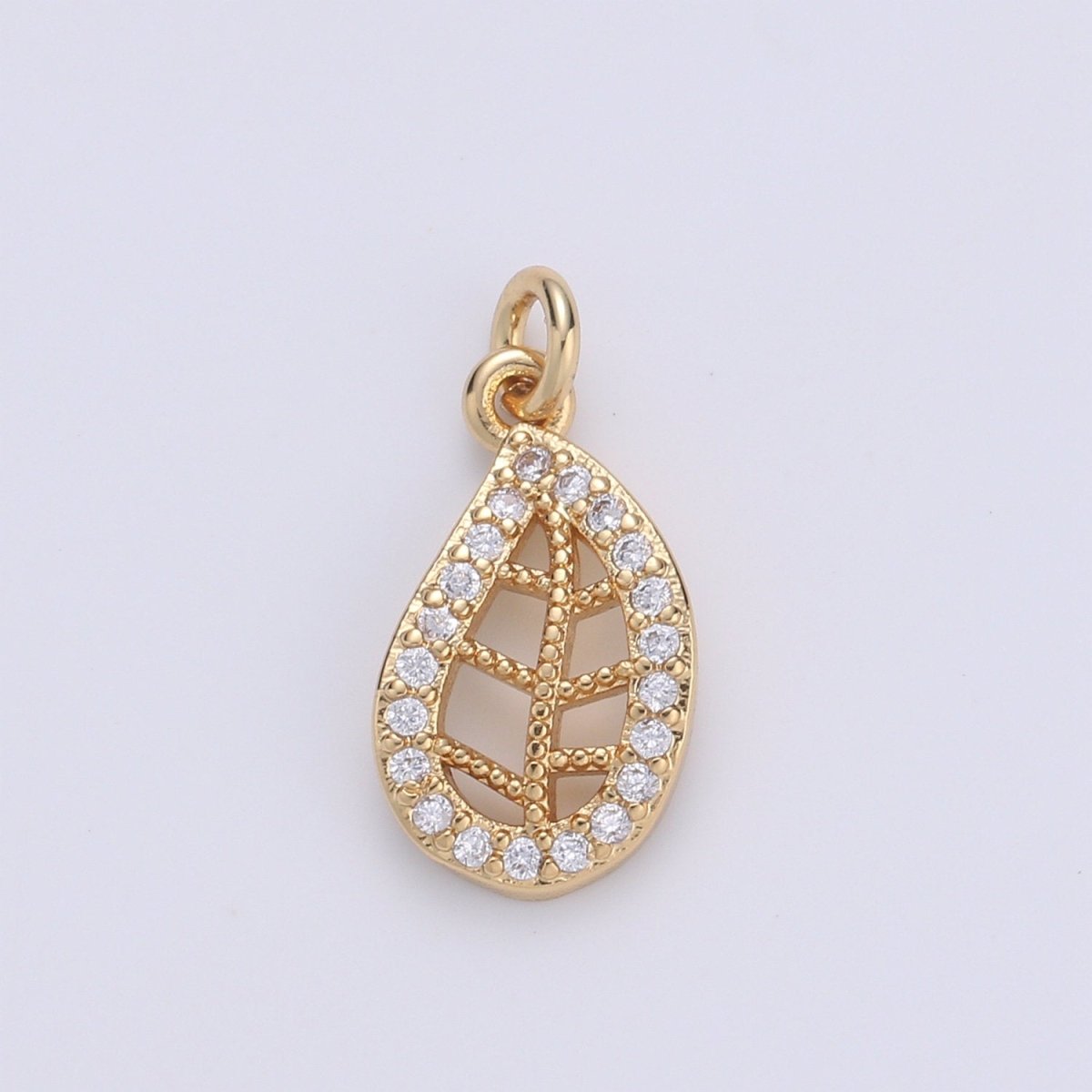 Dainty Gold Leaf Charms Pendant, Cubic Leaf Charm DIY Earring Necklace Jewelry Accessory DIY Craft Micro Pave Charm D-709