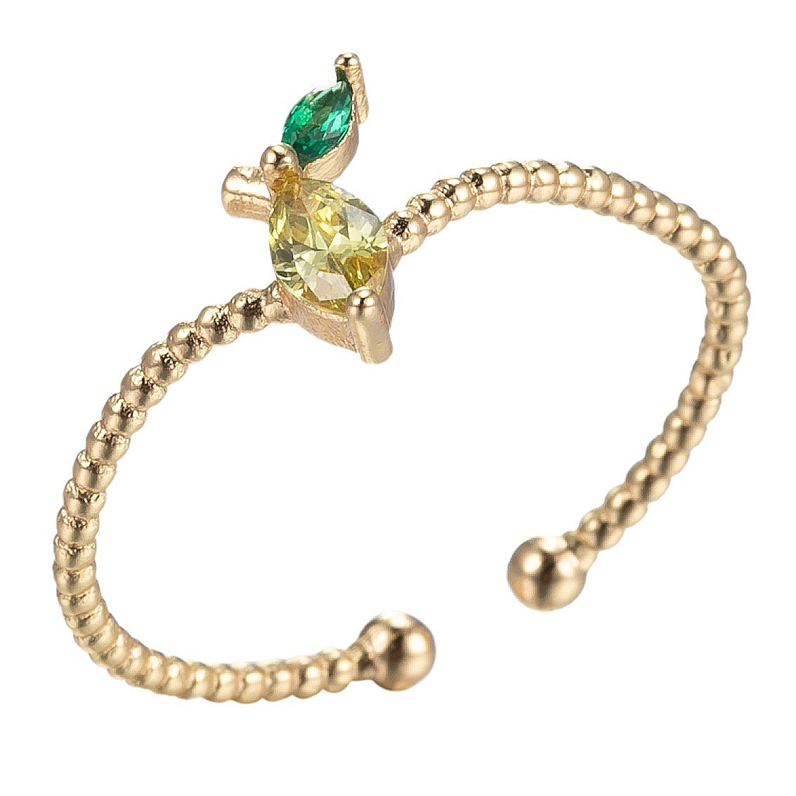 Dainty Gold Lemon Ring Adjustable Gold Open Ring for Stackable Jewelry O-1001