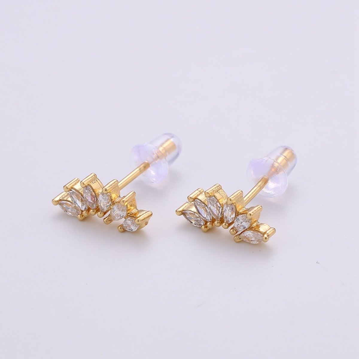 Dainty Gold Marquise Cluster Stud Earrings, Marquise Fan Stud, Gold Crown Stud, Gold Earring Minimalist Geometric Design for Christmas gift Q-292