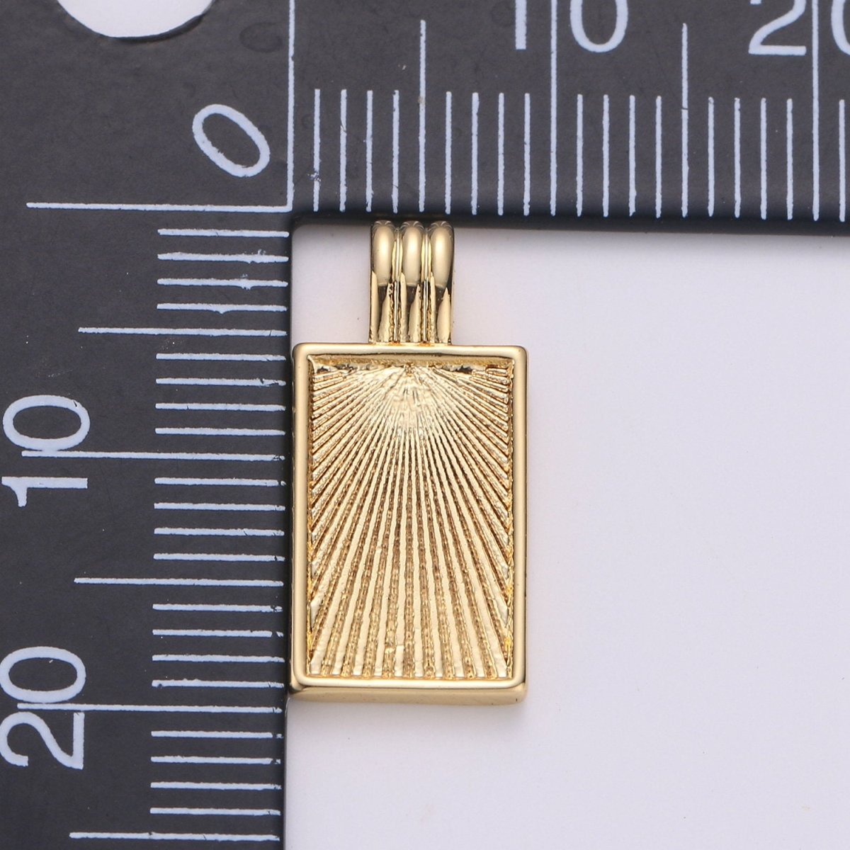 Dainty Gold Medallion Charm 24k Gold Filled Rectangle Pendant Gold Sunburst Charm Necklace Component Supply Geometric Jewelry D-075