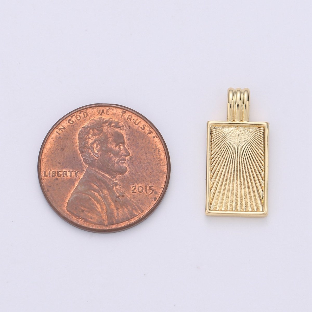 Dainty Gold Medallion Charm 24k Gold Filled Rectangle Pendant Gold Sunburst Charm Necklace Component Supply Geometric Jewelry D-075