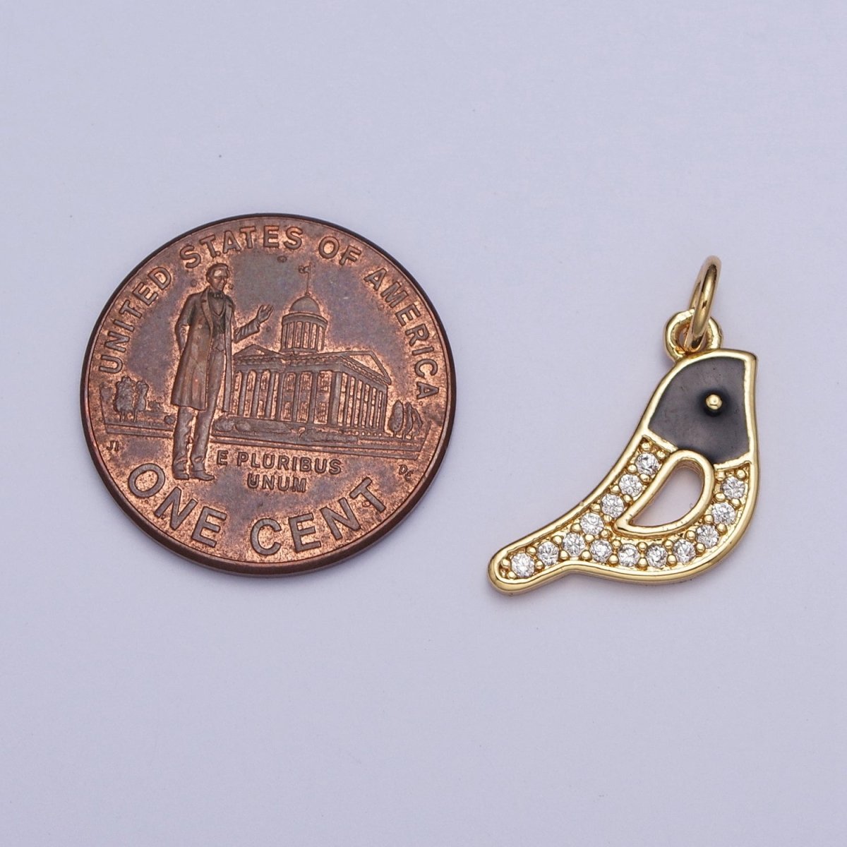 Dainty Gold Micro Pave CZ & Black Enamel Baby Bird Dove Garden Animal For Jewelry Making  AG-115