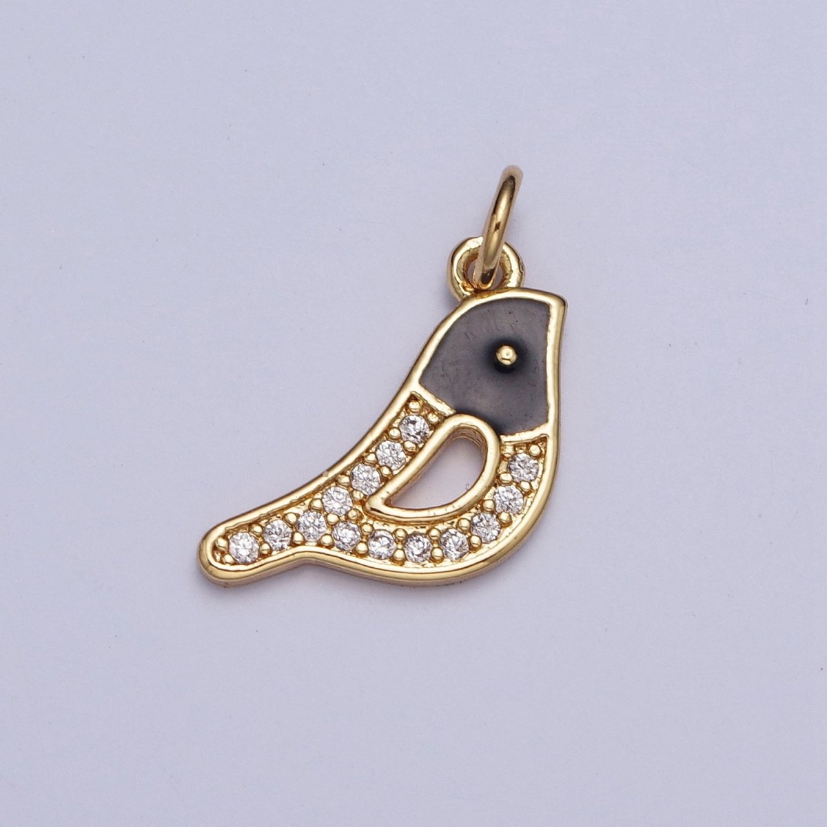 Dainty Gold Micro Pave CZ & Black Enamel Baby Bird Dove Garden Animal For Jewelry Making  AG-115