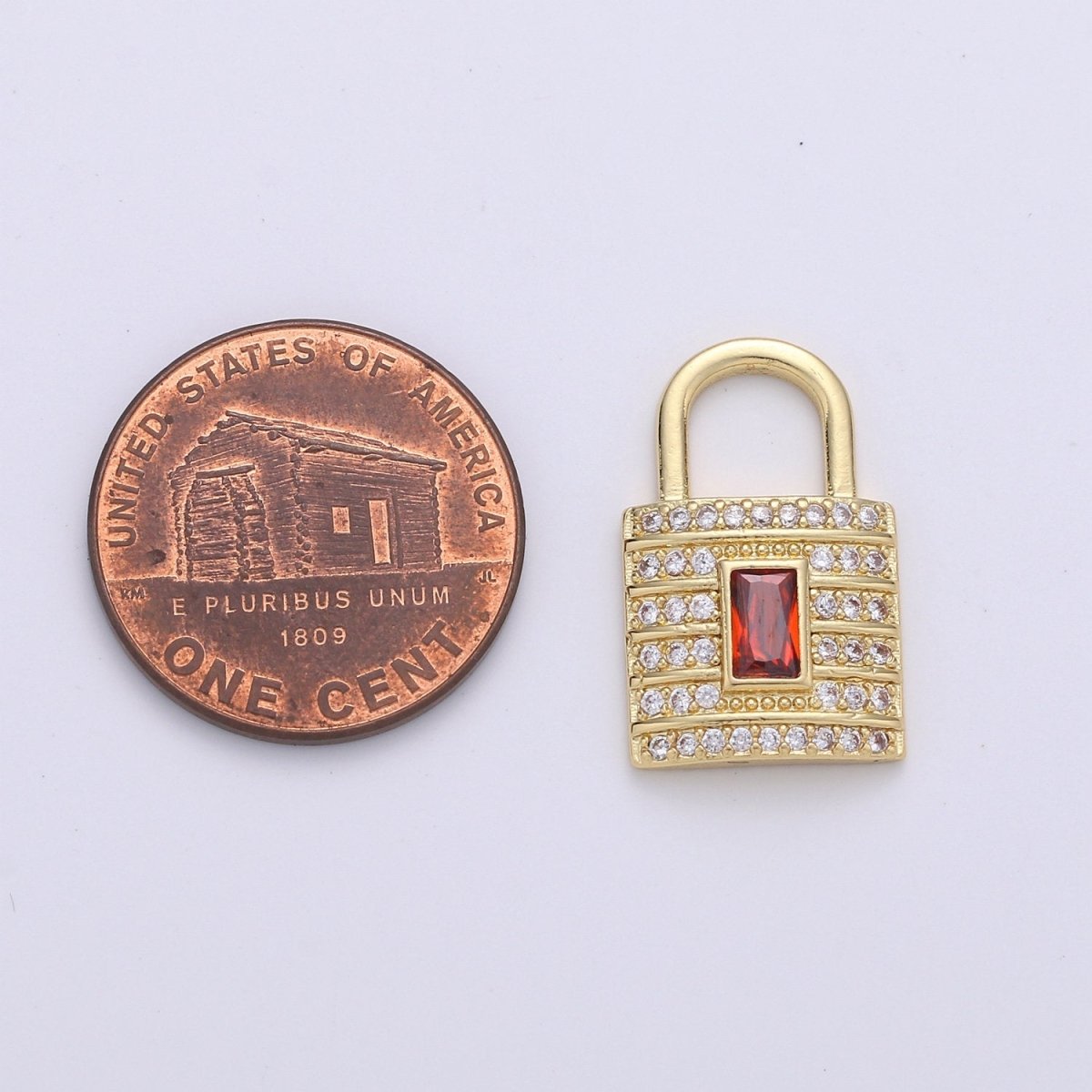 Dainty Gold Micro Pave Lock charm for Jewelry making, Minimalist, Simple Red Padlock charm for Bracelet Necklace Earring Component D-099