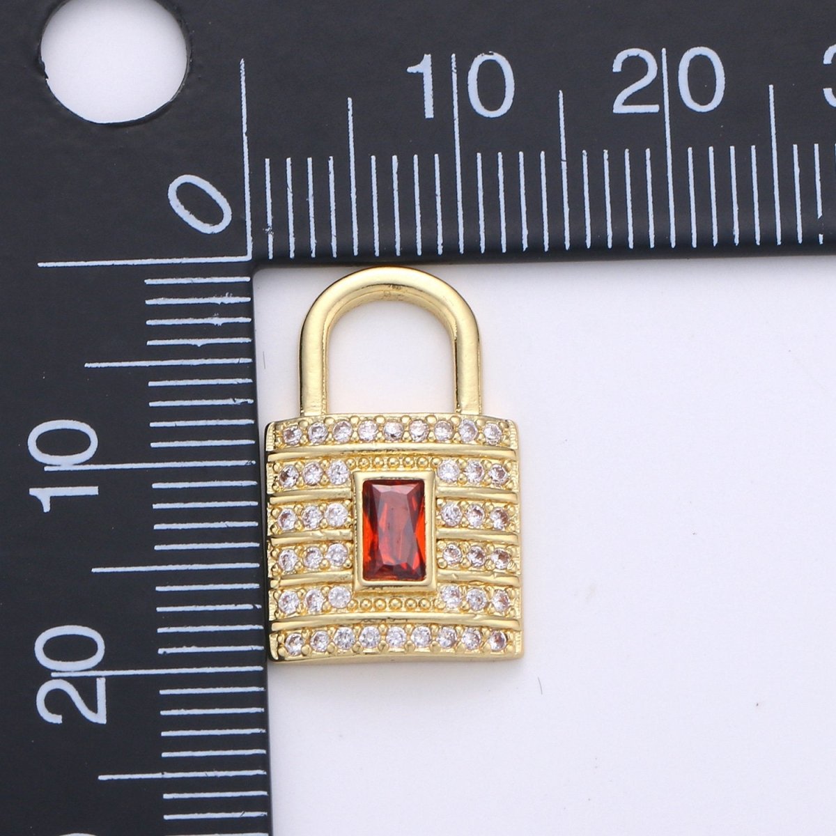 Dainty Gold Micro Pave Lock charm for Jewelry making, Minimalist, Simple Red Padlock charm for Bracelet Necklace Earring Component D-099