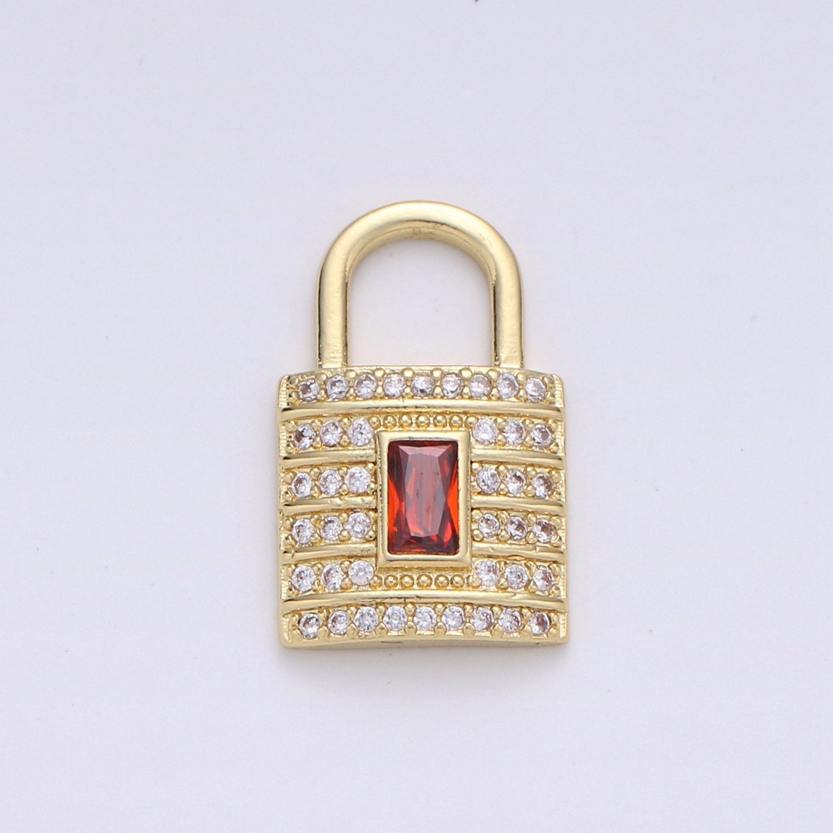Dainty Gold Micro Pave Lock charm for Jewelry making, Minimalist, Simple Red Padlock charm for Bracelet Necklace Earring Component D-099