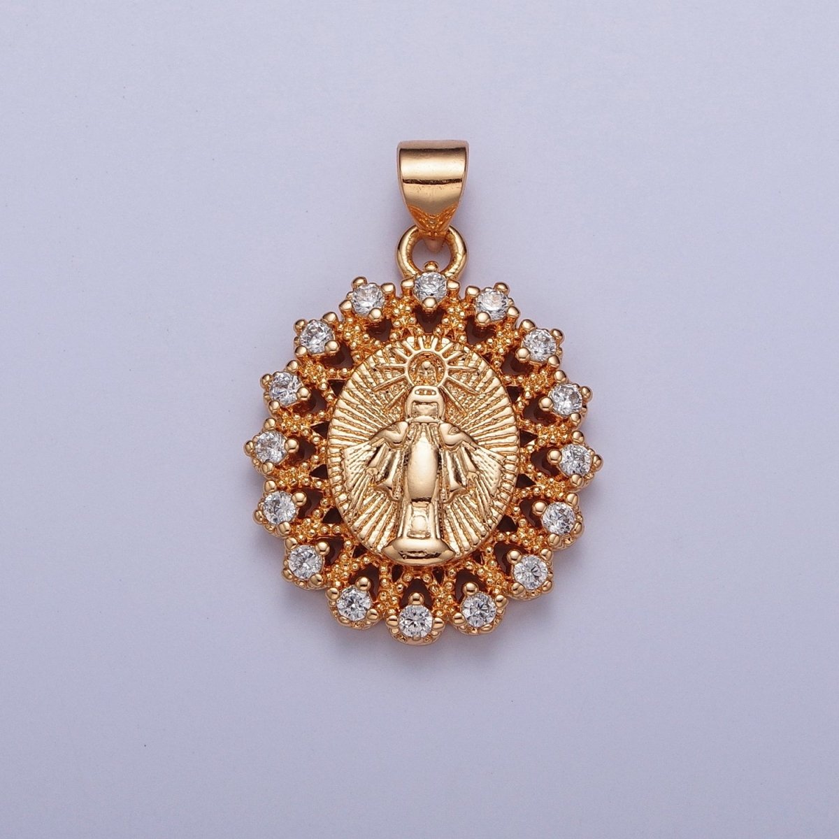 Dainty Gold Micro Paved CZ Miraculous Lady Oval Medallion Pendant Lady Guadalupe Virgin Mary For DIY Religious Jewelry Making H-379