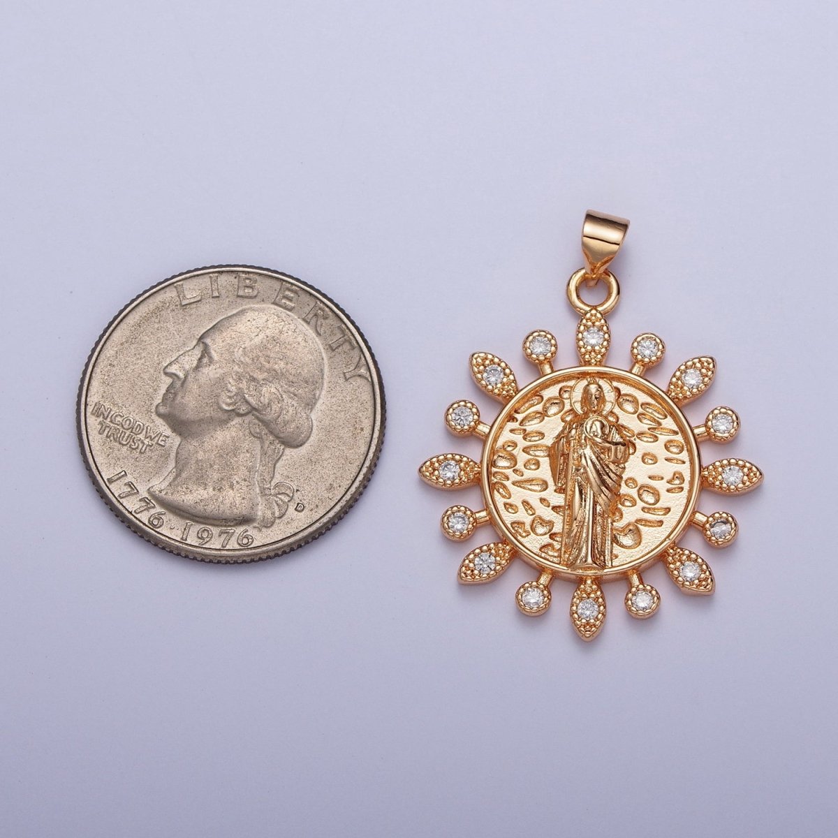 Dainty Gold Micro Paved CZ Saint Jude Pendant Sun Medallion Pendant San Judas Charm For DIY Religious Jewelry Making  H-191