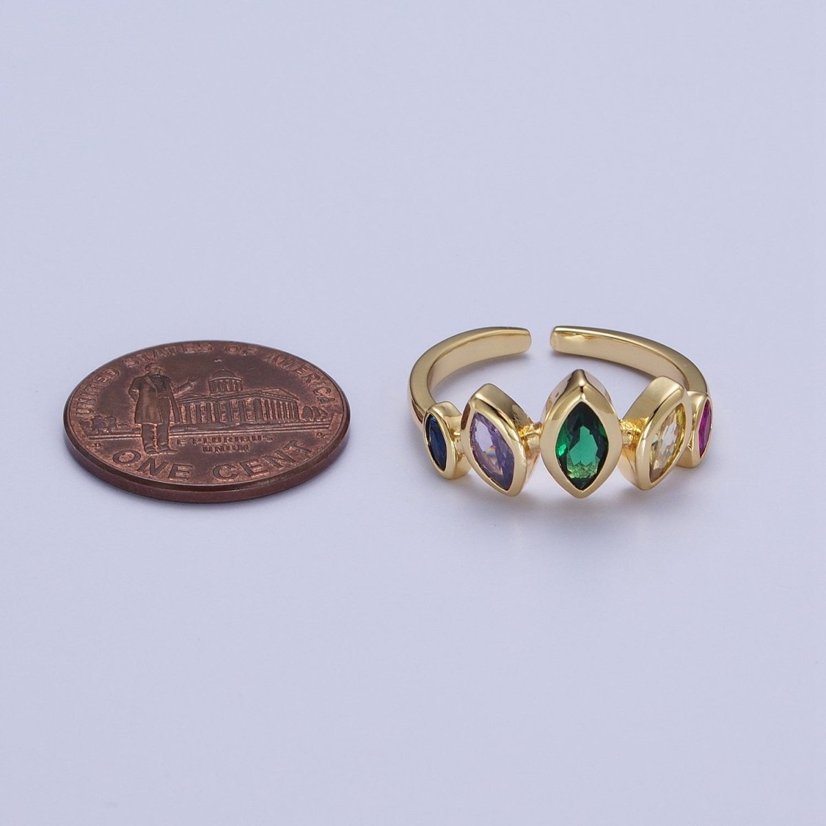 Dainty Gold Multi Color CZ Gemstone Eye Ring Open Adjustable Ring O-122