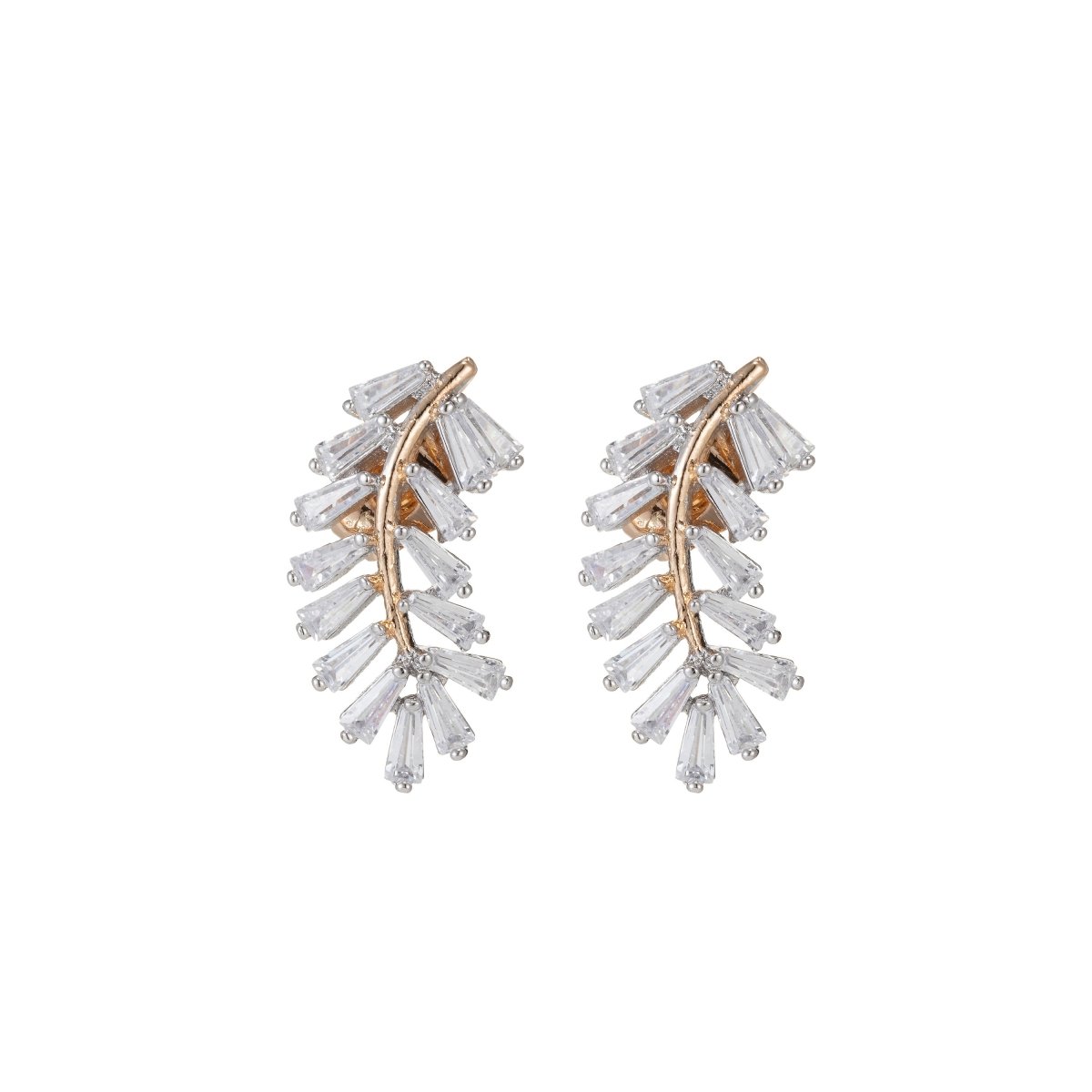 Dainty Gold Olive Leaf Earring Stud Earrings, Ear Climber, Delicate Earrings, Minimalist, Edgy Earrings CZ Cubic Simple earring Gift for Her Q-071