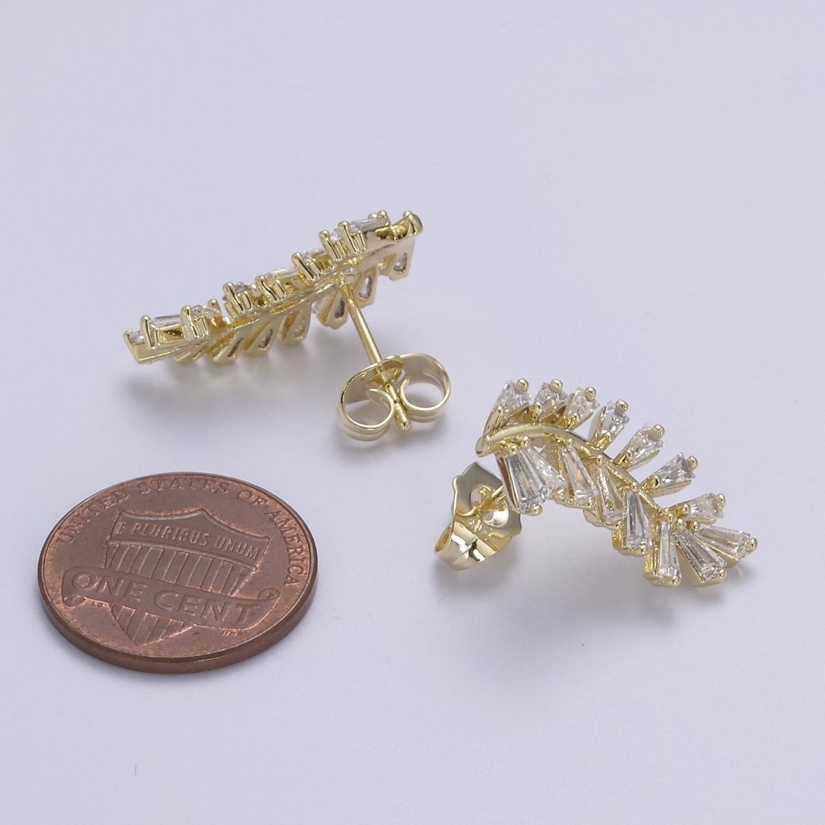 Dainty Gold Olive Leaf Earring Stud Earrings, Ear Climber, Delicate Earrings, Minimalist, Edgy Earrings CZ Cubic Simple earring Gift for Her V-159
