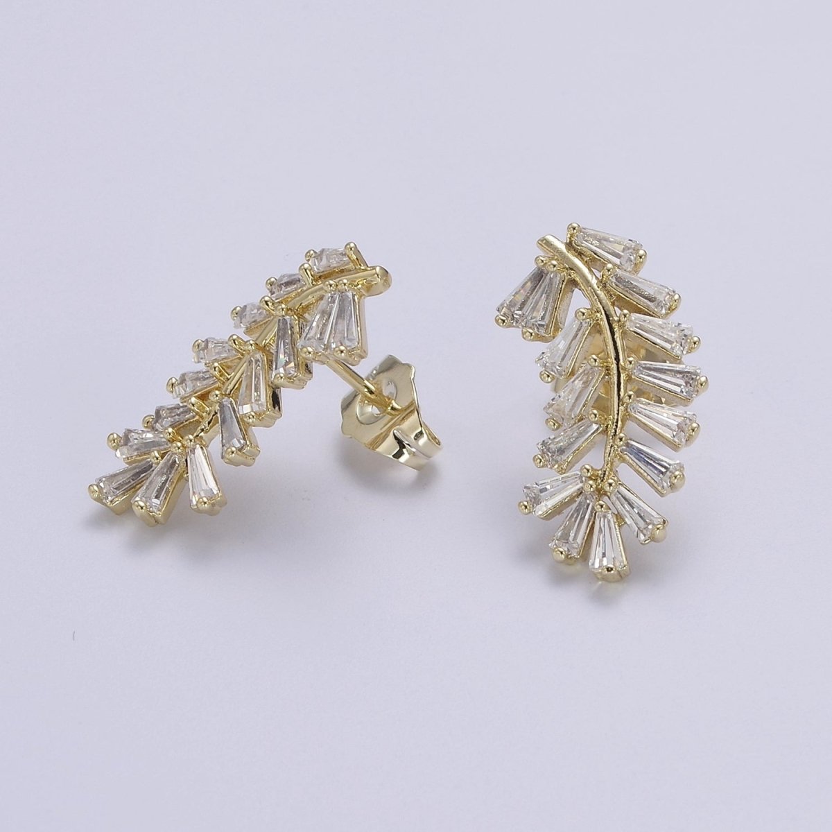 Dainty Gold Olive Leaf Earring Stud Earrings, Ear Climber, Delicate Earrings, Minimalist, Edgy Earrings CZ Cubic Simple earring Gift for Her V-159
