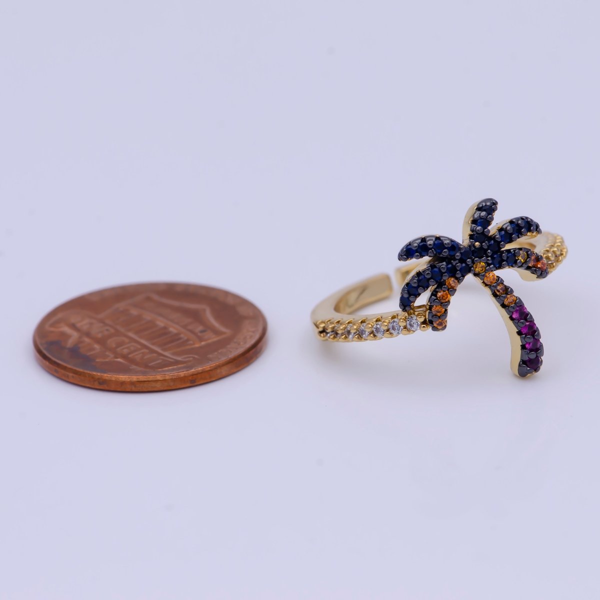 Dainty Gold Palm Tree Ring, Summer Ring Micro Pave Beach Inspired ring for teen O-795