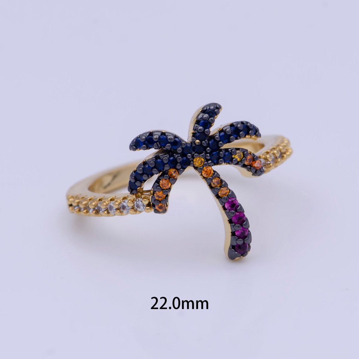 Dainty Gold Palm Tree Ring, Summer Ring Micro Pave Beach Inspired ring for teen O-795