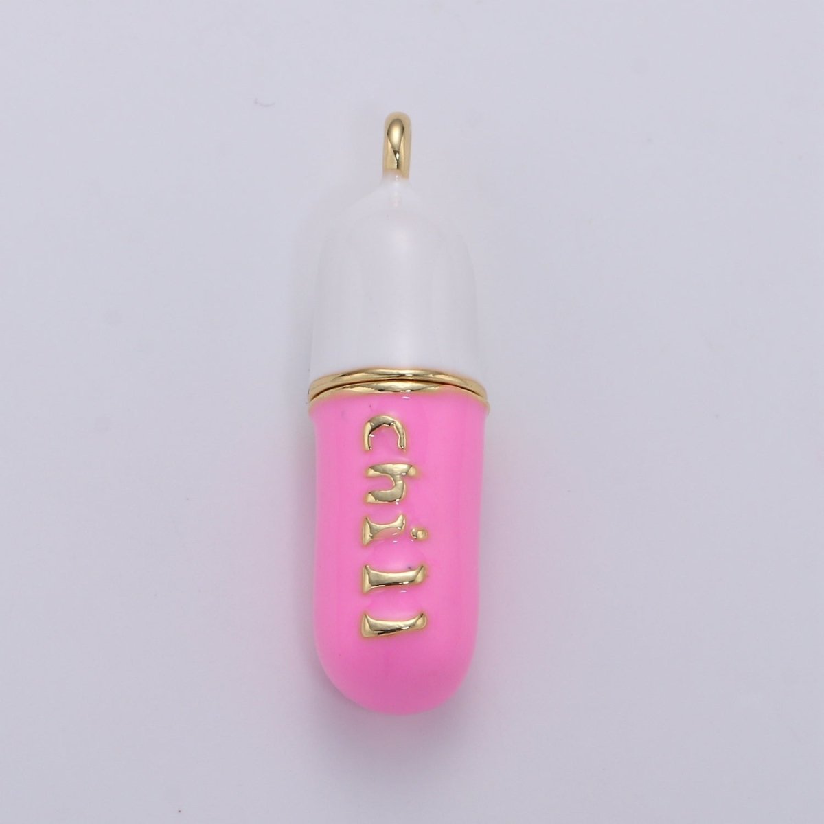 Dainty Gold Pill Bar Pendant Enamel Teal Vibes Chill Charm 24k Gold Filed Pendant for Bracelet Necklace Earring Component Supply 29x8mm D-883-D-887 D-313 D-314