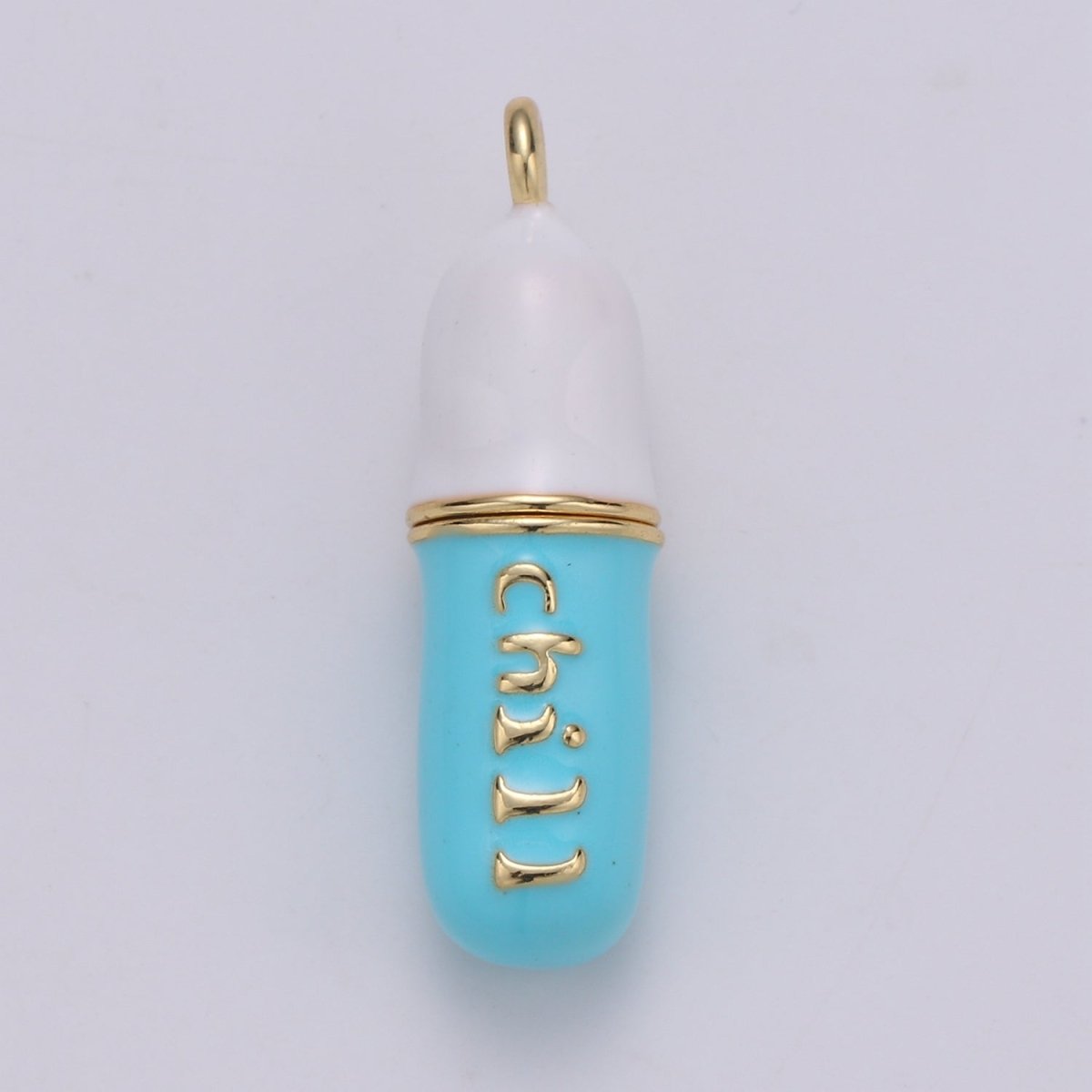 Dainty Gold Pill Bar Pendant Enamel Teal Vibes Chill Charm 24k Gold Filed Pendant for Bracelet Necklace Earring Component Supply 29x8mm D-883-D-887 D-313 D-314