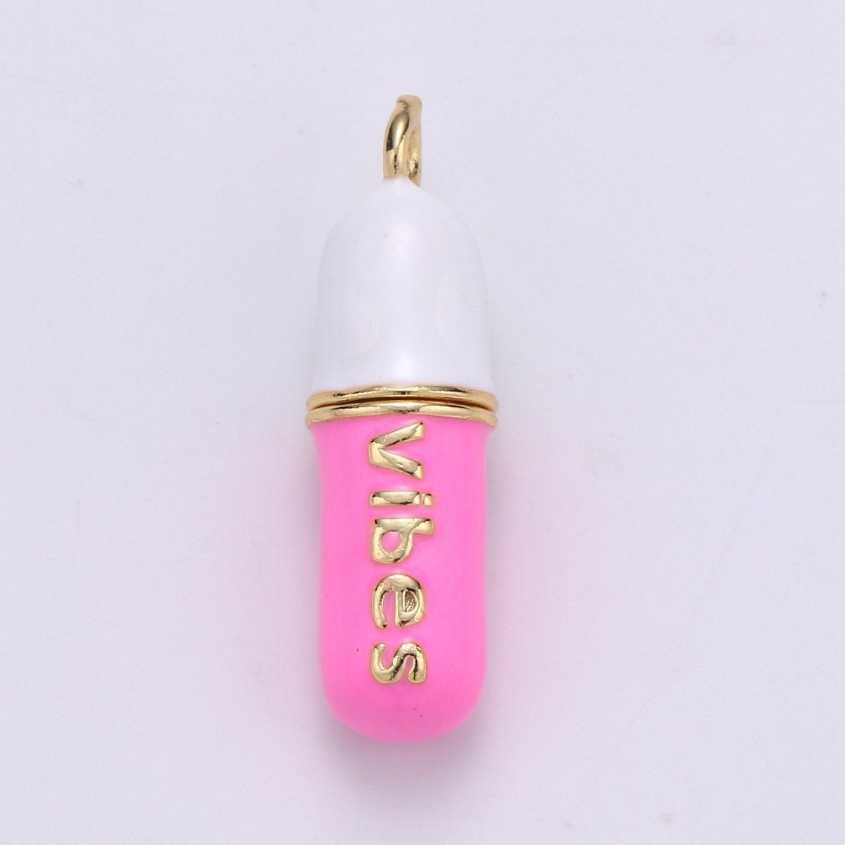 Dainty Gold Pill Bar Pendant Enamel Teal Vibes Chill Charm 24k Gold Filed Pendant for Bracelet Necklace Earring Component Supply 29x8mm D-883-D-887 D-313 D-314