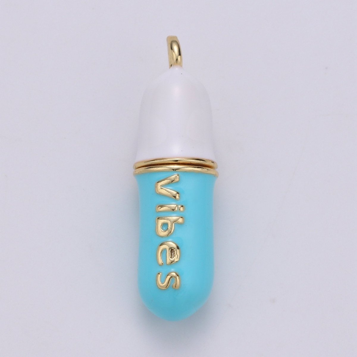 Dainty Gold Pill Bar Pendant Enamel Teal Vibes Chill Charm 24k Gold Filed Pendant for Bracelet Necklace Earring Component Supply 29x8mm D-883-D-887 D-313 D-314