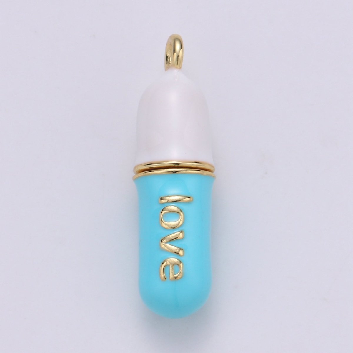 Dainty Gold Pill Bar Pendant Enamel Teal Vibes Chill Charm 24k Gold Filed Pendant for Bracelet Necklace Earring Component Supply 29x8mm D-883-D-887 D-313 D-314