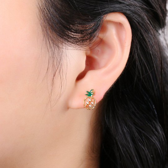 Dainty Gold Pineapple Stud Earrings, Gold Stud, Silver Stud, Gold Earring Minimalist Fruit Design for Valentine gift Q-374 Q-375
