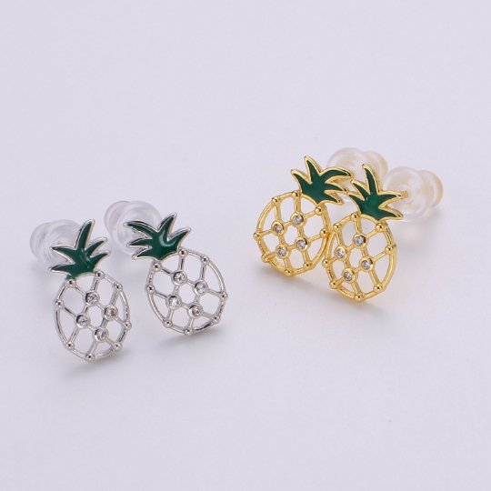 Dainty Gold Pineapple Stud Earrings, Gold Stud, Silver Stud, Gold Earring Minimalist Fruit Design for Valentine gift Q-374 Q-375