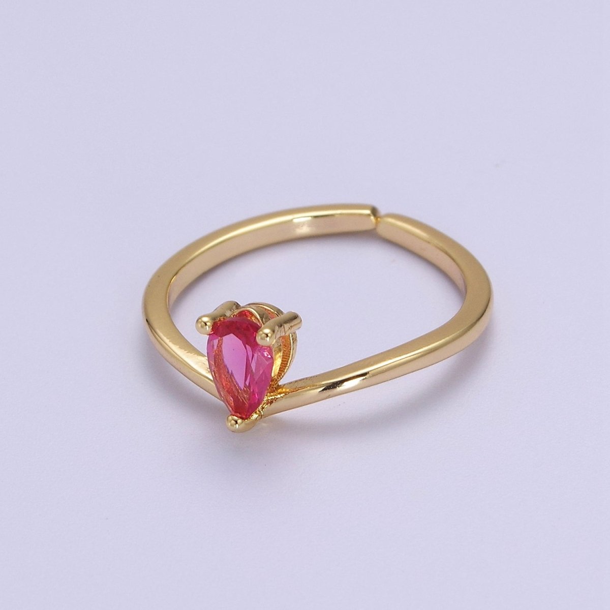 Dainty Gold Pink Tear Drop CZ Ring Open Adjustable S-509
