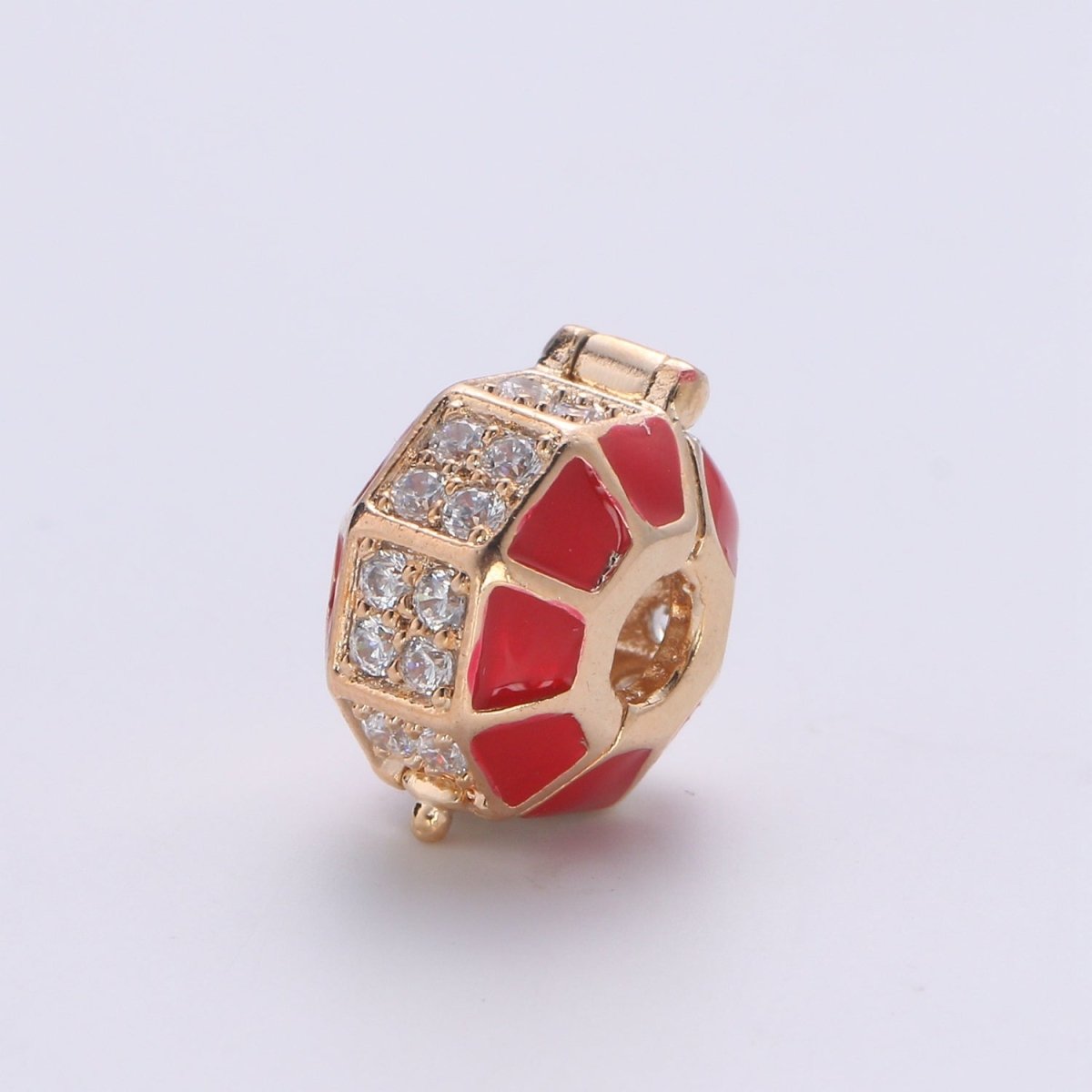Dainty Gold Red Circle Round Beads CZ Crystal Gold Filled Geometric Jewelry Accessories Making Beads B373
