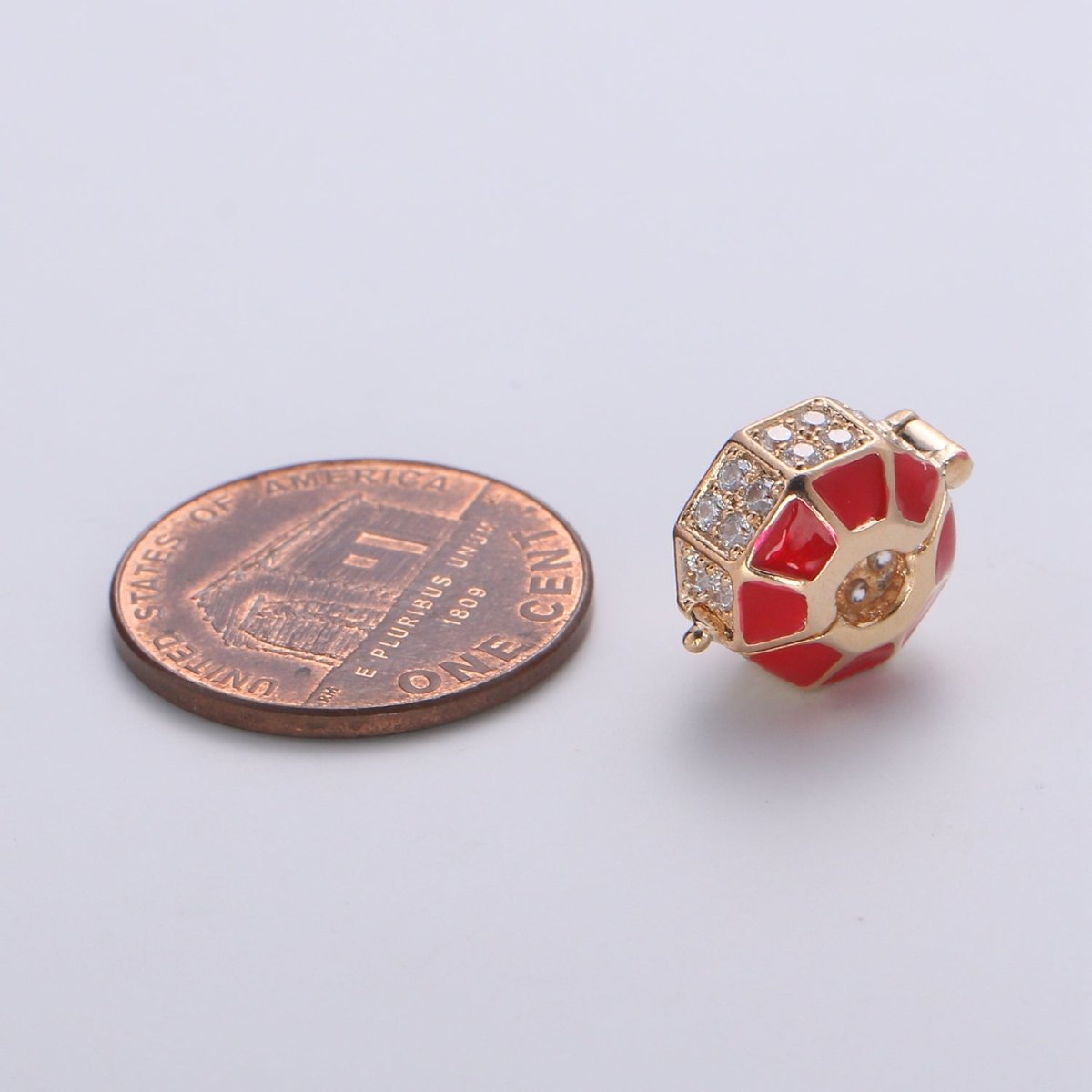 Dainty Gold Red Circle Round Beads CZ Crystal Gold Filled Geometric Jewelry Accessories Making Beads B373