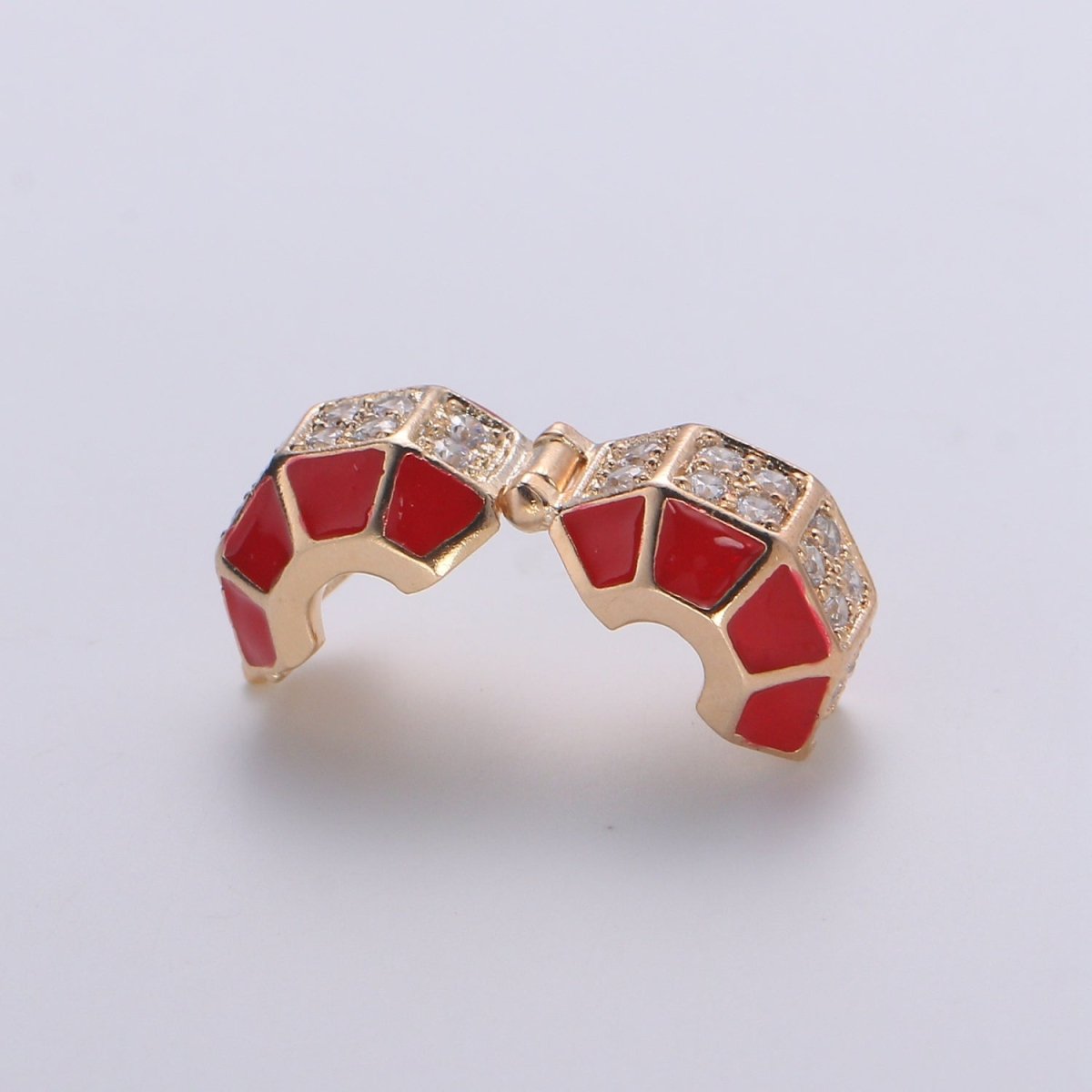 Dainty Gold Red Circle Round Beads CZ Crystal Gold Filled Geometric Jewelry Accessories Making Beads B373