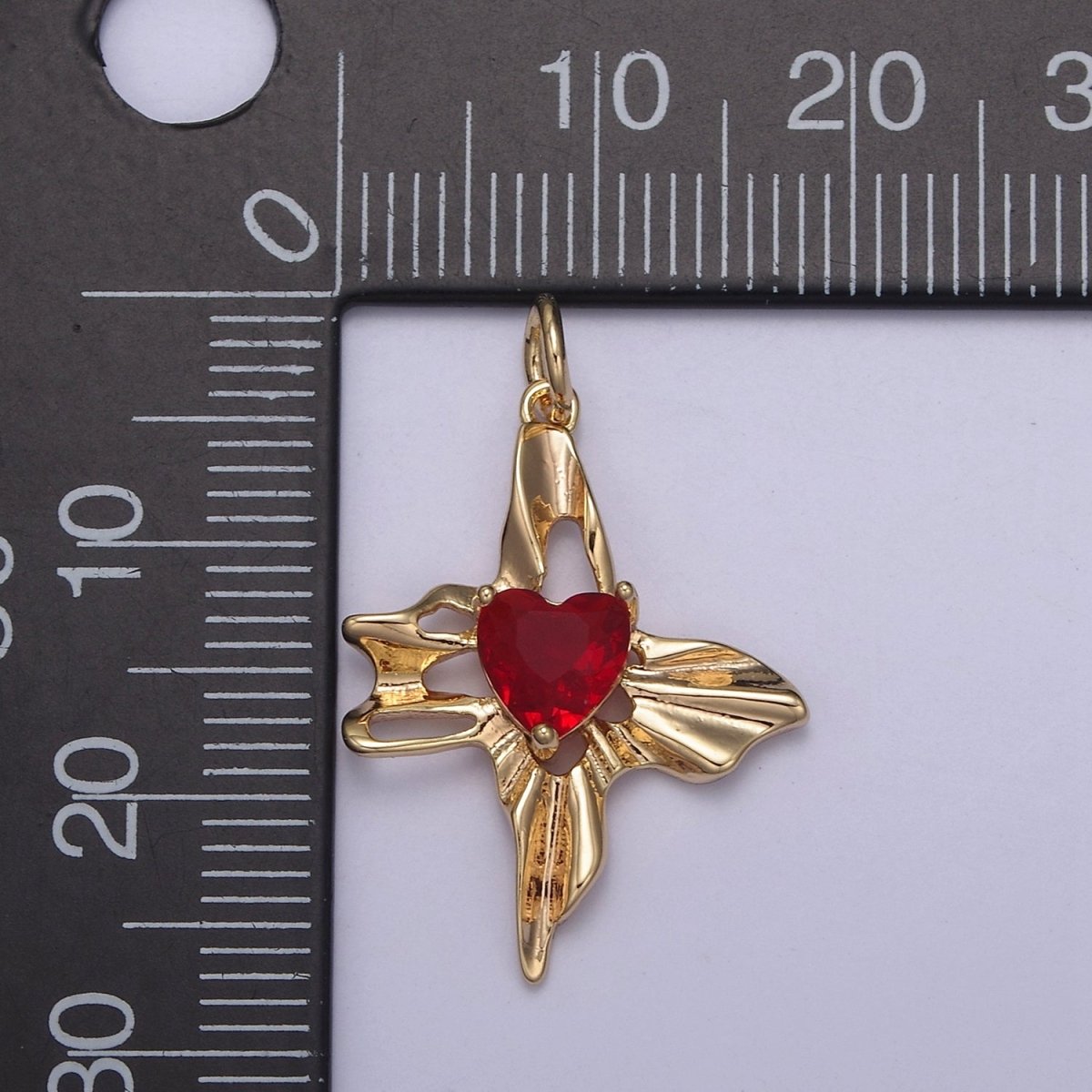 Dainty Gold Red Heart Diamond Cubic Zirconia Charm N-831