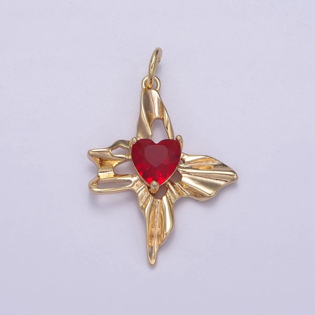 Dainty Gold Red Heart Diamond Cubic Zirconia Charm N-831