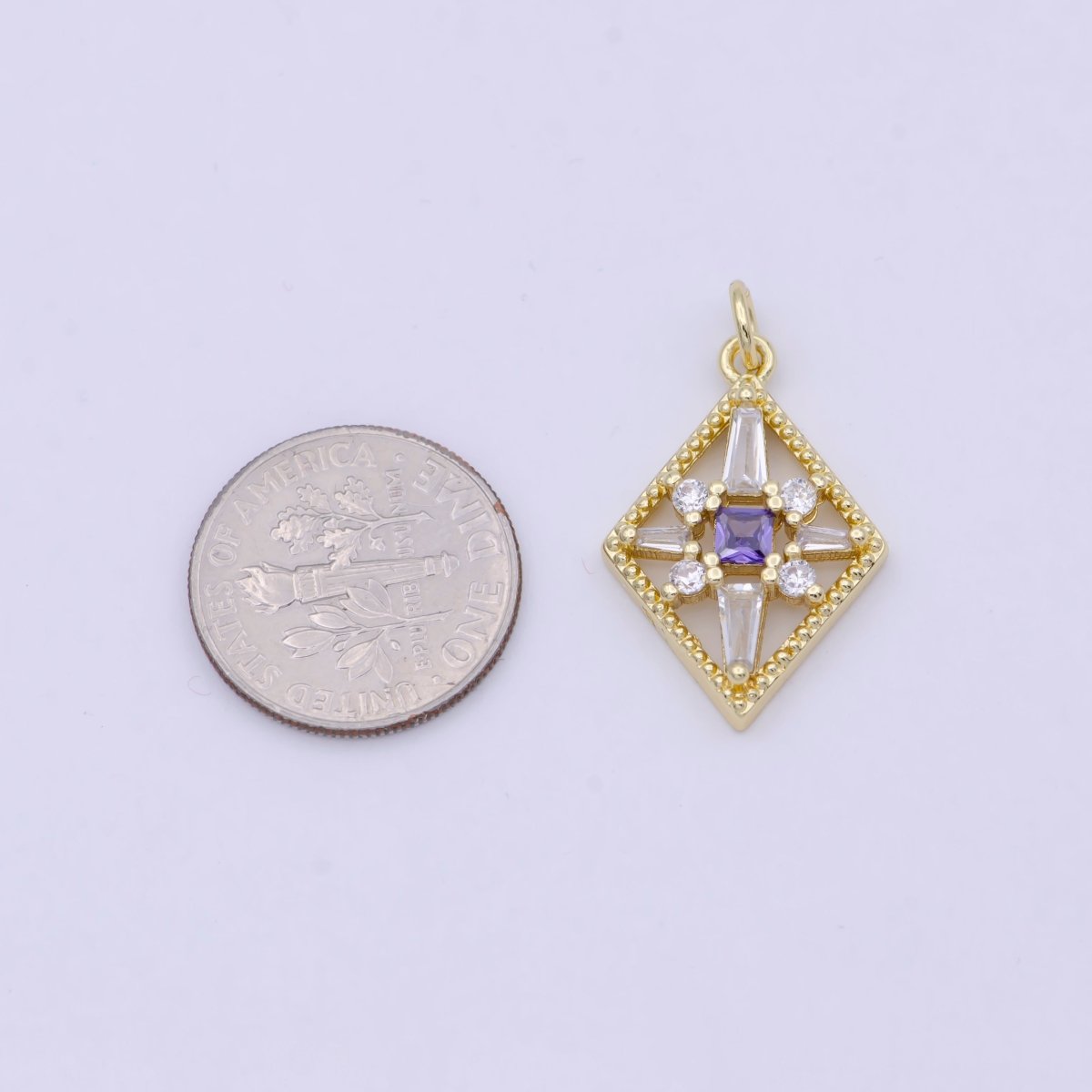 Dainty Gold Rhombus Charm North Star Cubic Zirconia Charm for Dangle Jewelry W-161