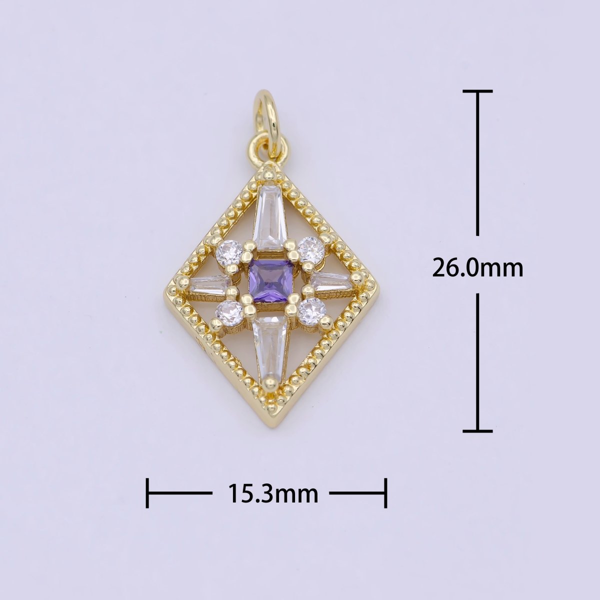 Dainty Gold Rhombus Charm North Star Cubic Zirconia Charm for Dangle Jewelry W-161