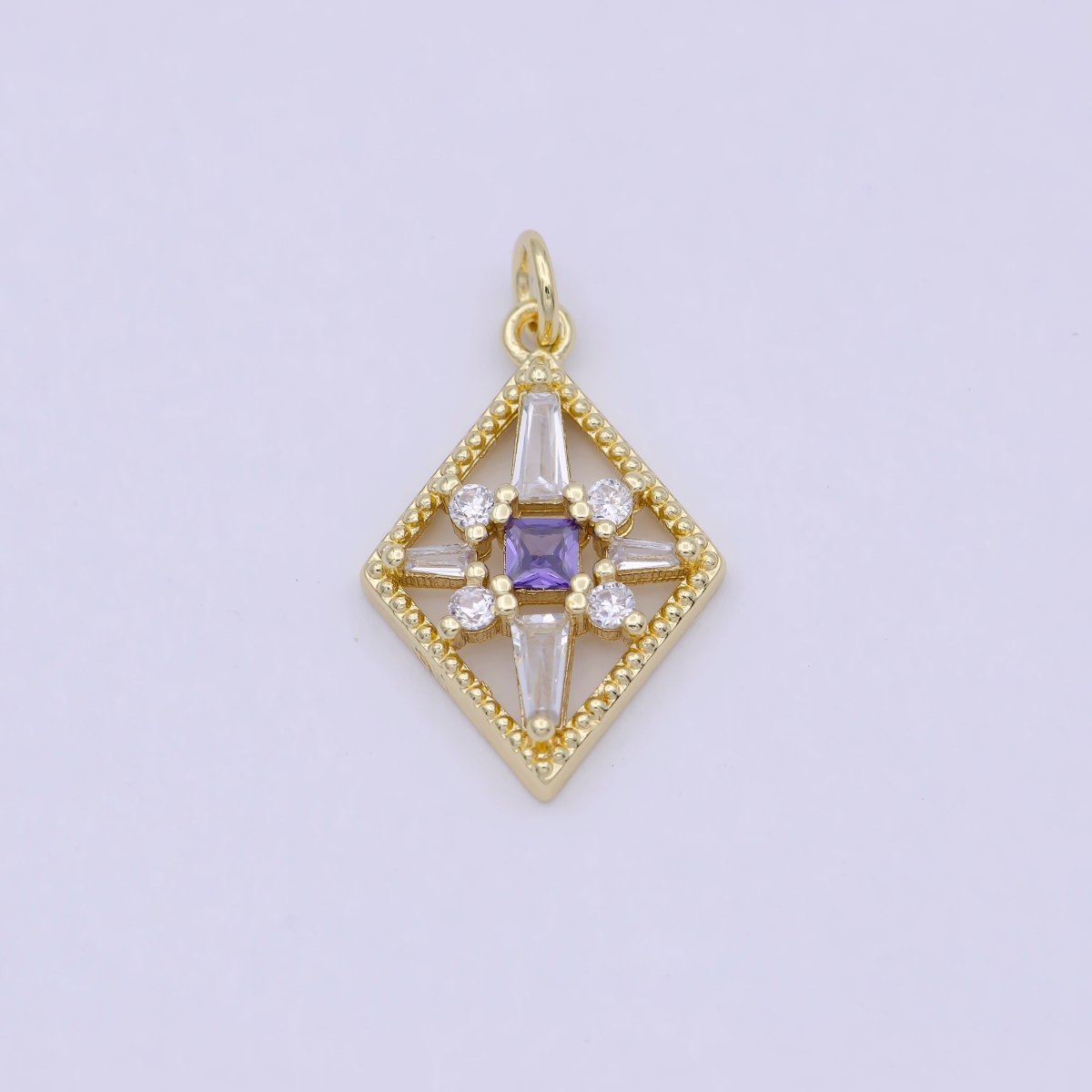 Dainty Gold Rhombus Charm North Star Cubic Zirconia Charm for Dangle Jewelry W-161