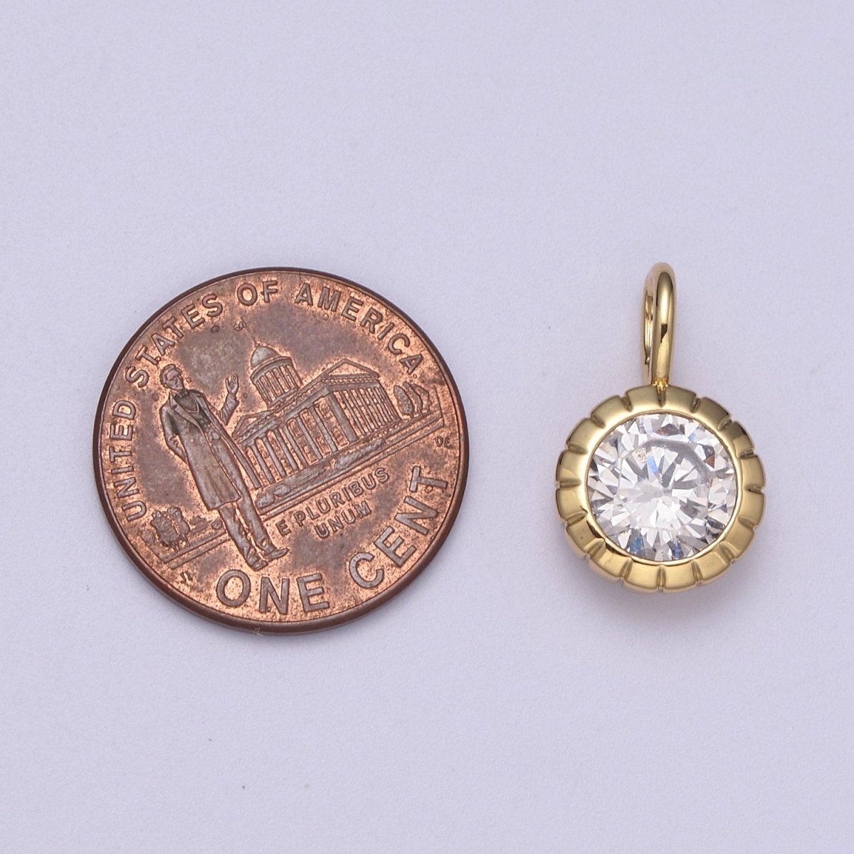 Dainty Gold Round Charm Cubic Zirconia Circle Pendant CZ Solitaire Pendant Tiny Bezel Set H-177