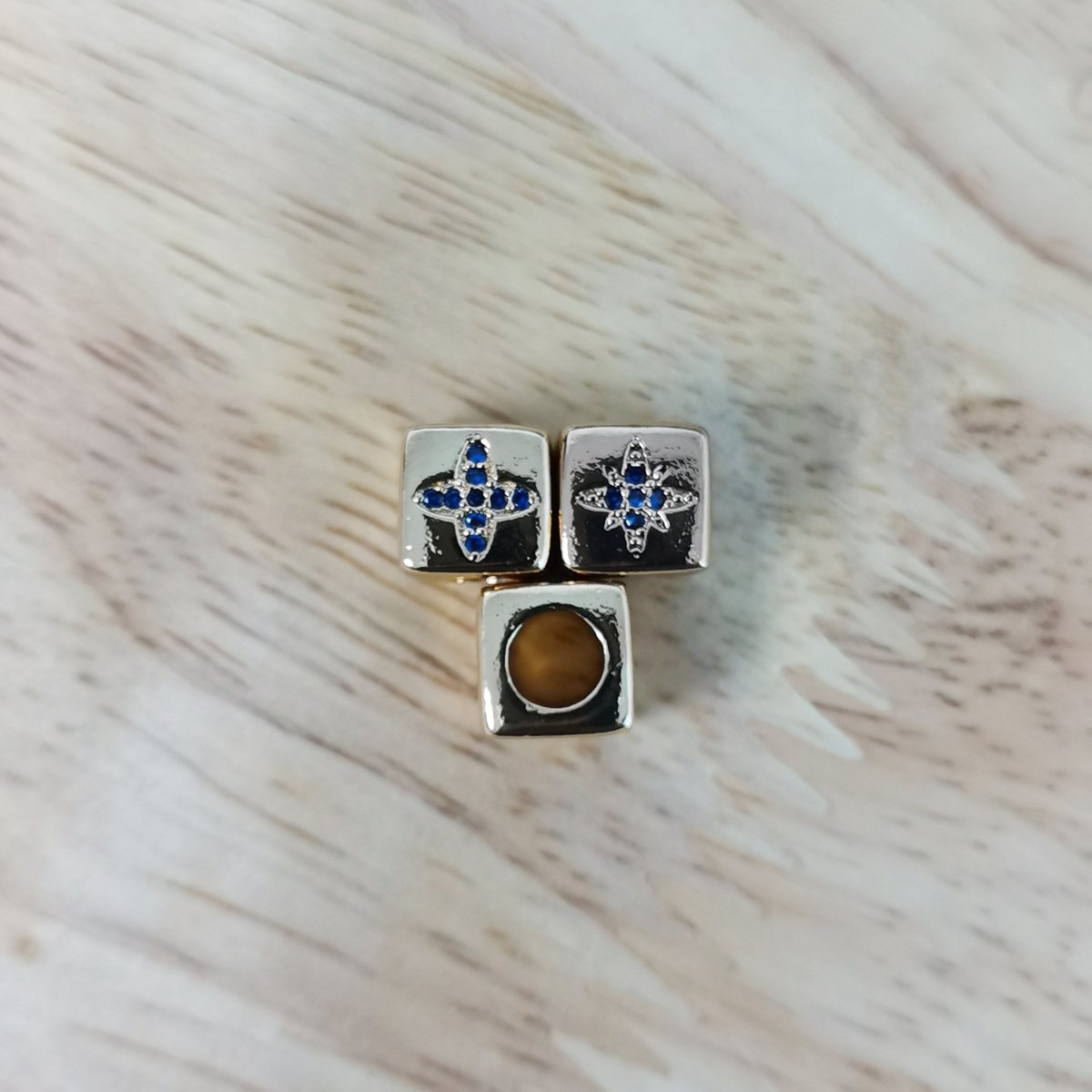 Dainty Gold Royal Blue STARBURST 8mm Bead 24K Gold Filled CZ North Star Charm, Celestial Micro Pave Beads B-311