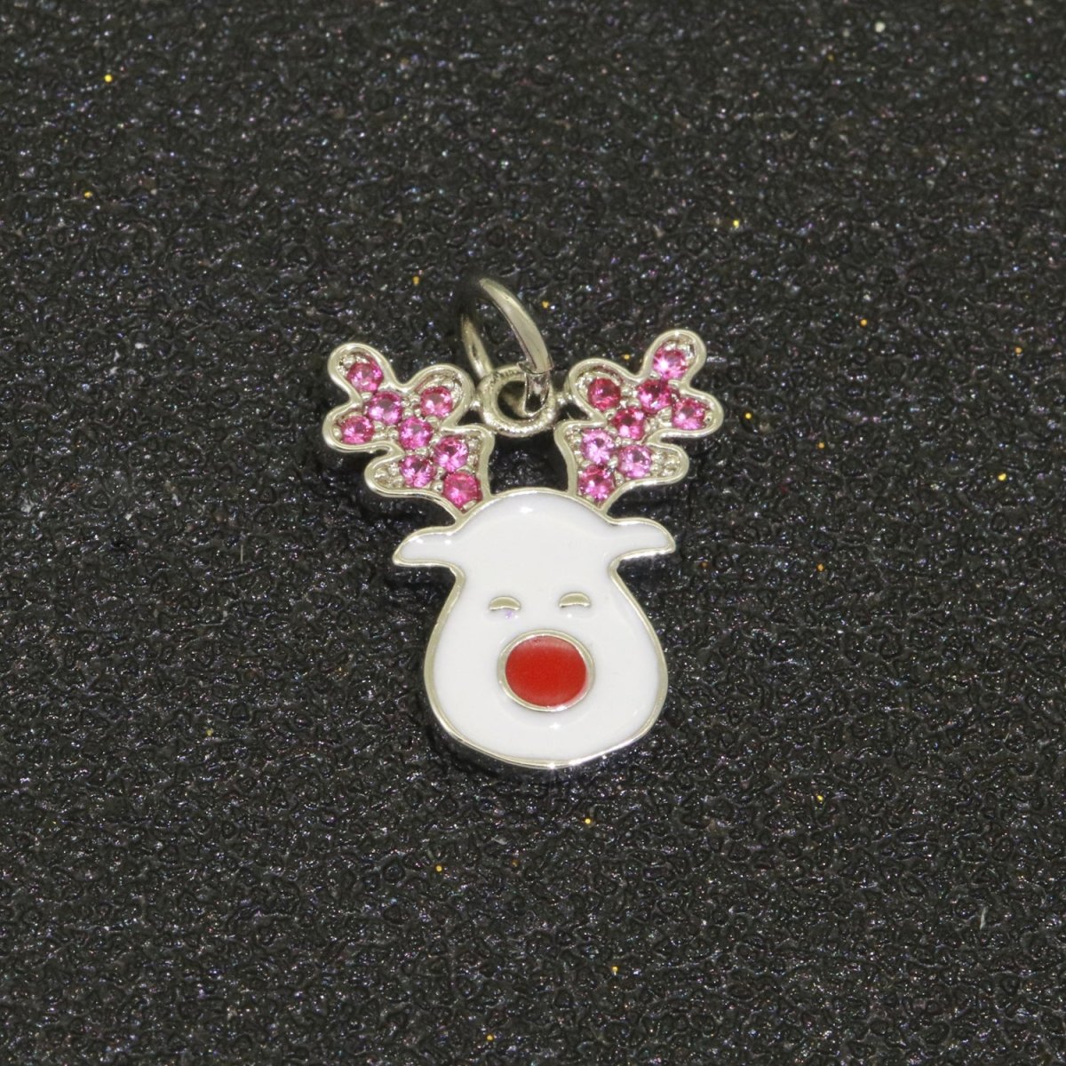 Dainty Gold Rudolph Charm - Christmas Jewelry Pendant - Red nose Reindeer Gold Filled Enamel Charm for Bracelet Necklace Earring Component M-527