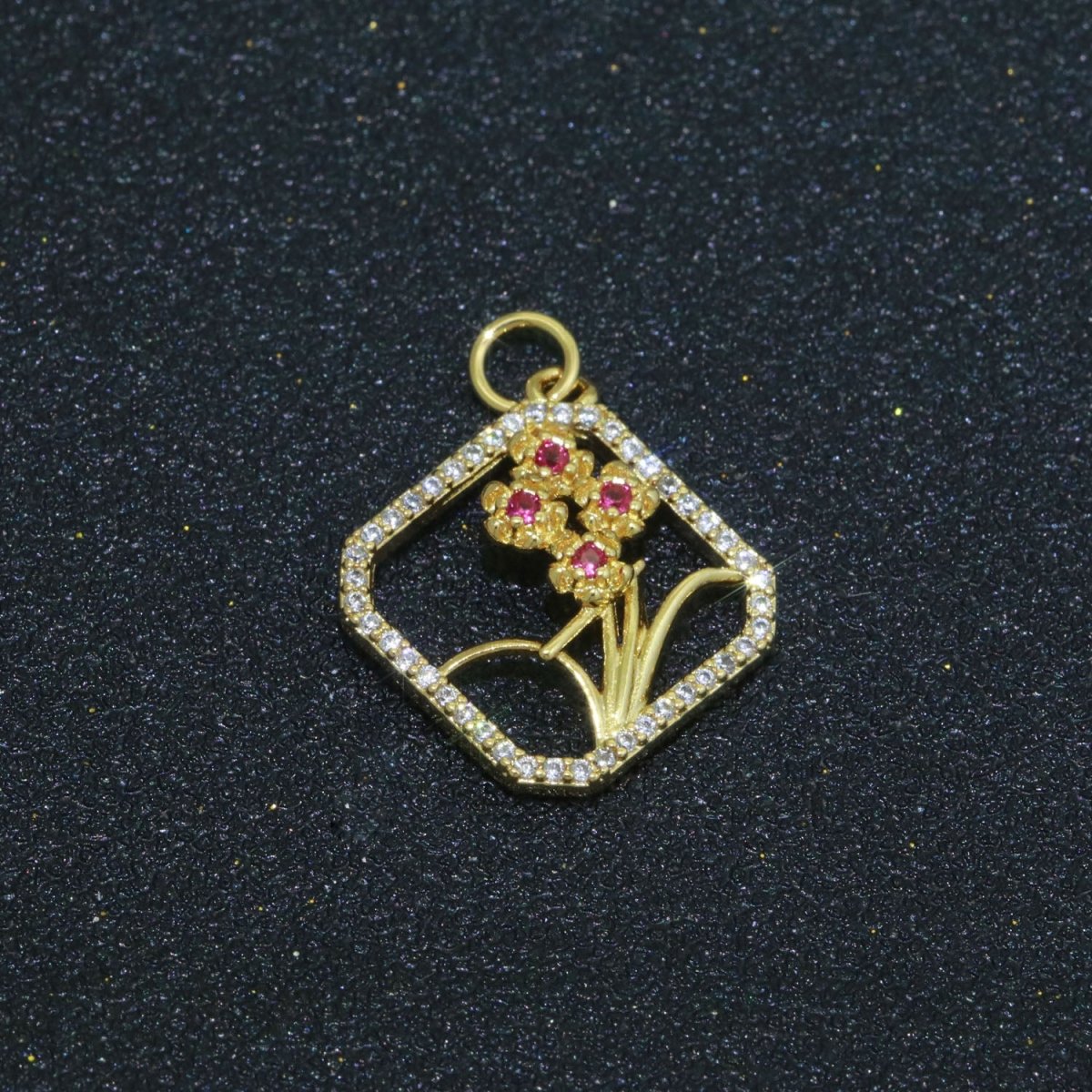 Dainty Gold Secret Garden Charm Micro Pave Wild Flower pendant M-690