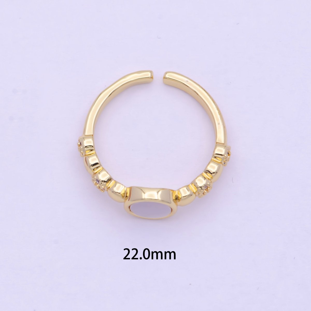 Dainty Gold Shell Pearl Ring with Beaded Ball Band Open Adjustable S-236