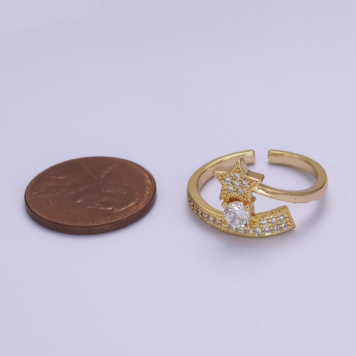Dainty Gold Shooting Star Ring Clear Cz Celestial Ring Jewelry Minimalist Ring S-530