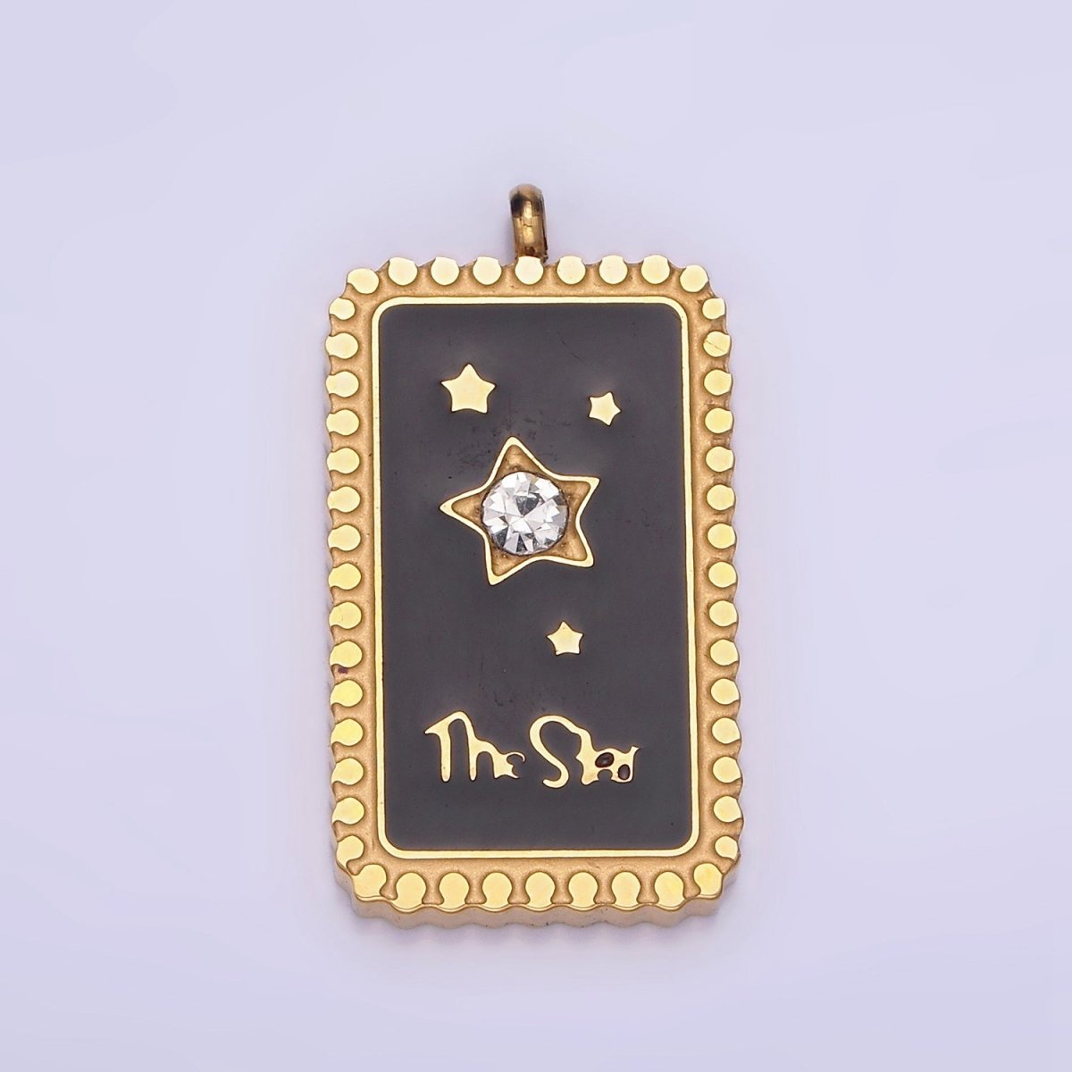 Dainty Gold Stainless Steel Black Enamel The Star Charm Tag Celestial Jewelry Pendant| P1398