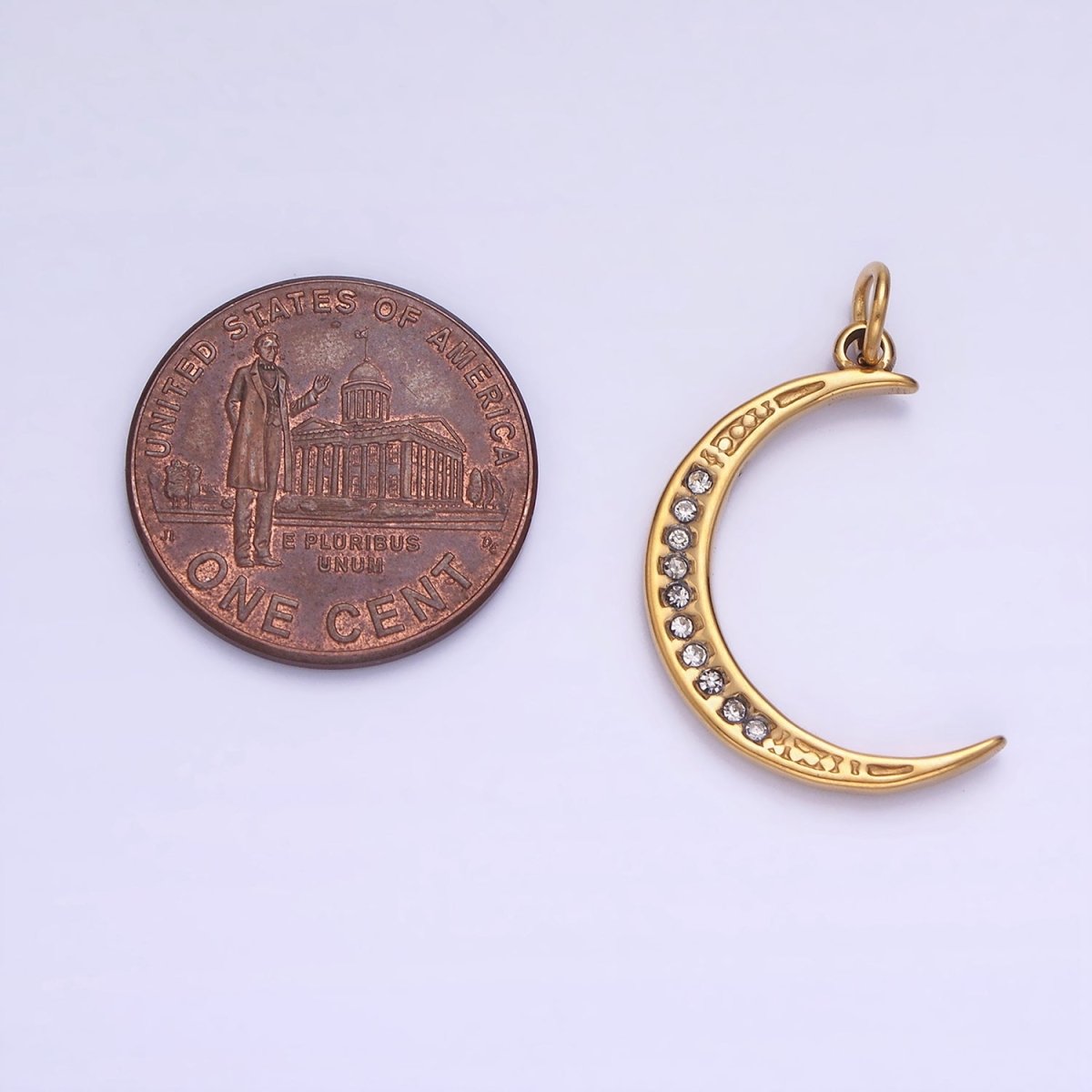 Dainty Gold Stainless Steel Crescent Moon charm Micro Pave CZ Small Celestial Pendant P-1377