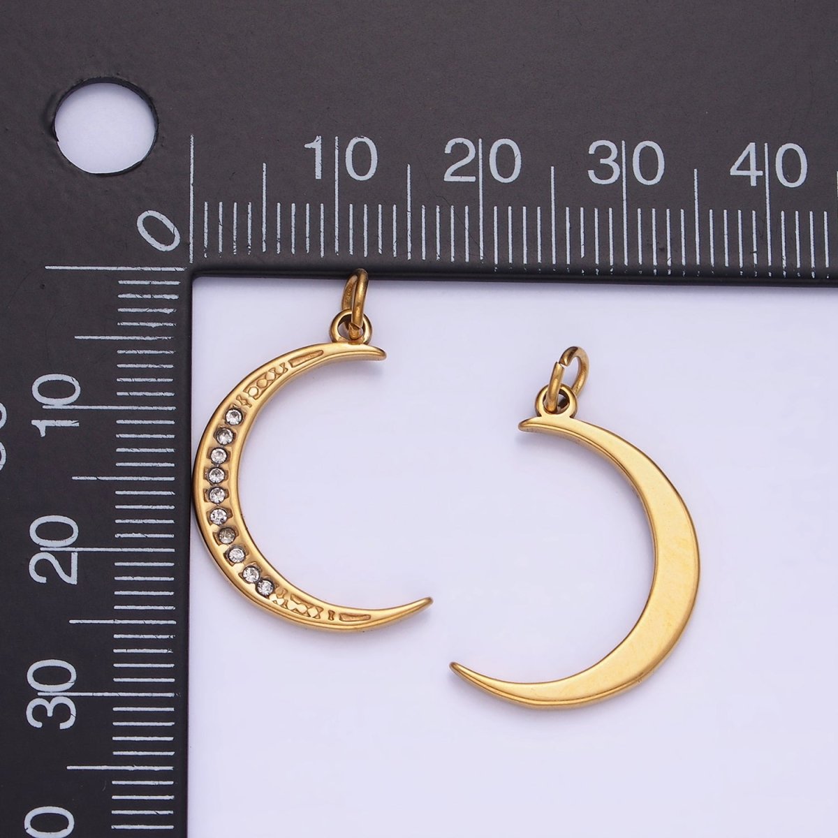 Dainty Gold Stainless Steel Crescent Moon charm Micro Pave CZ Small Celestial Pendant P-1377