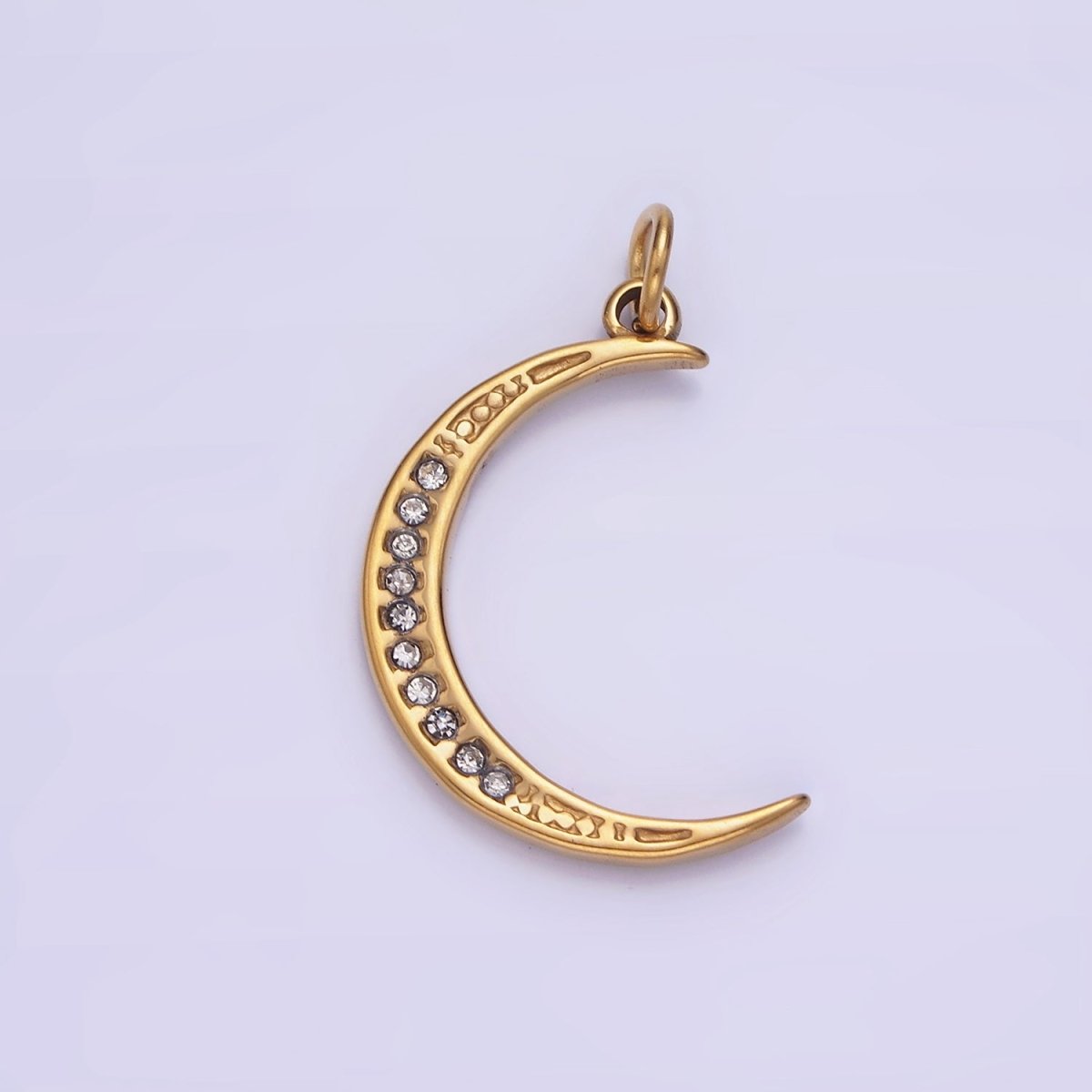 Dainty Gold Stainless Steel Crescent Moon charm Micro Pave CZ Small Celestial Pendant P-1377